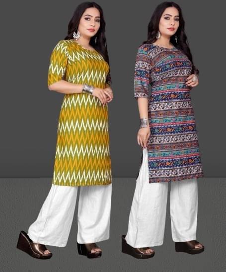     			RUNAYA NX Pack of 2 Cotton Silk Printed A-line Women's Kurti - ( White )