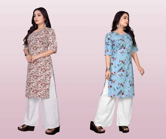 RUNAYA NX Pack of 2 Rayon Printed Straight Women's Kurti - ( Multicolor ) RUNAYA NX Pack of 2 Rayon Printed Straight Women's Kurti - ( Multicolor )
