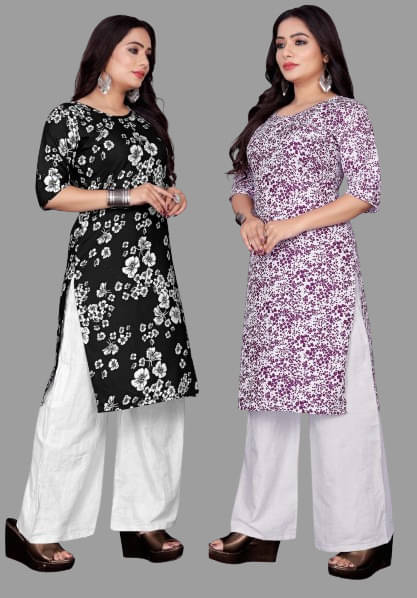     			RUNAYA NX Pack of 2 Crepe Printed A-line Women's Kurti - ( White )