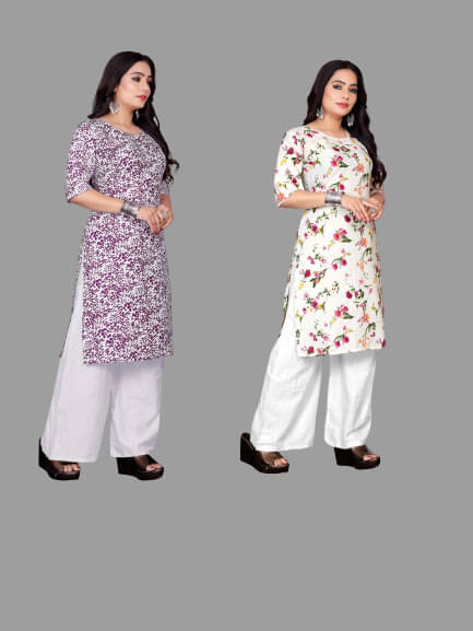 RUNAYA NX Pack of 2 Rayon Printed A-line Women's Kurti - ( Multicolor ) RUNAYA NX Pack of 2 Rayon Printed A-line Women's Kurti - ( Multicolor )