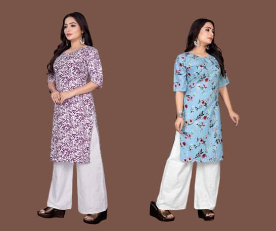     			RUNAYA NX Pack of 2 Viscose Rayon Printed A-line Women's Kurti - ( Orange )