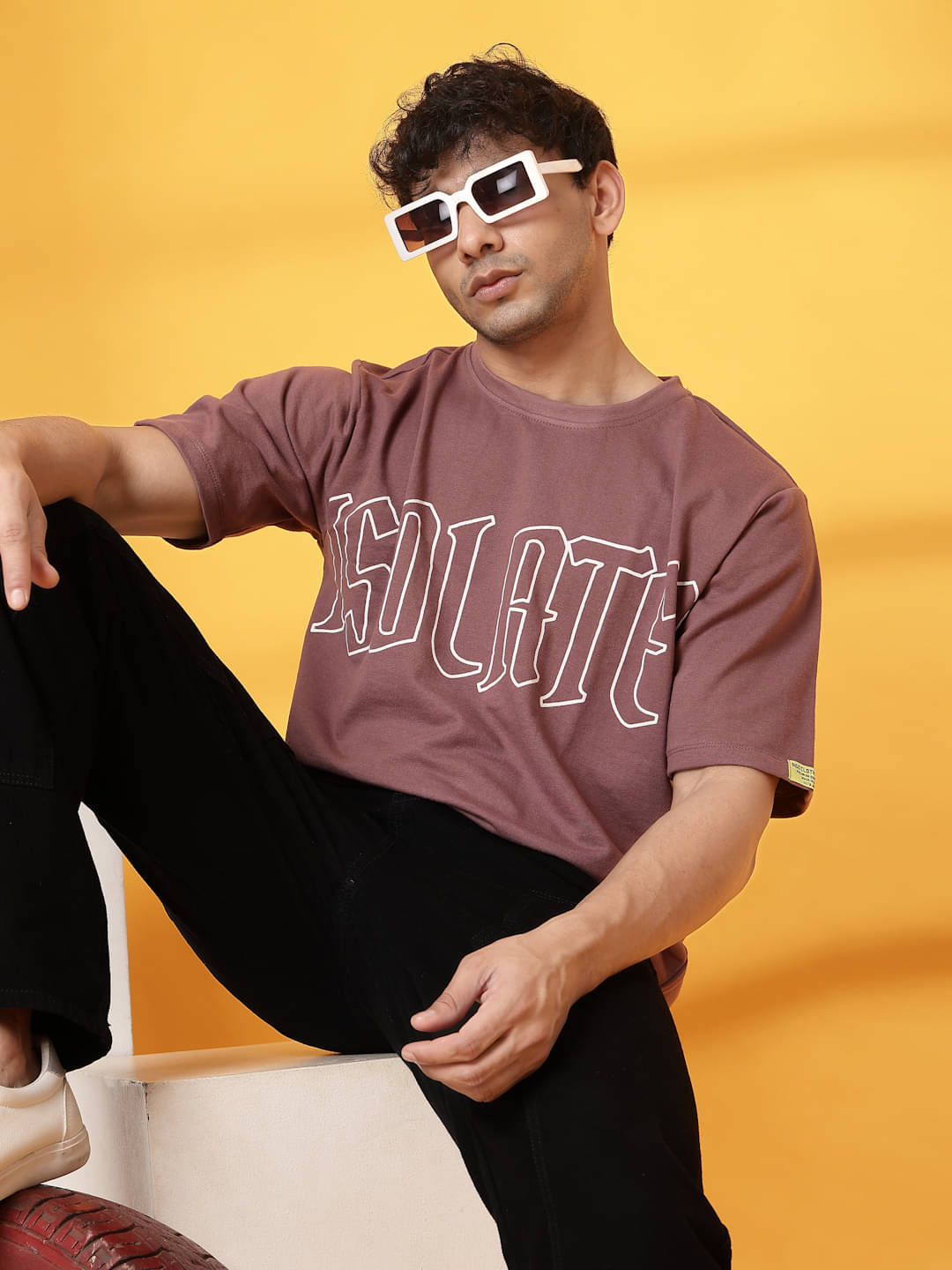     			Rigo Cotton Oversized Fit Printed Half Sleeves Men's Round T-Shirt - Mauve ( Pack of 1 )