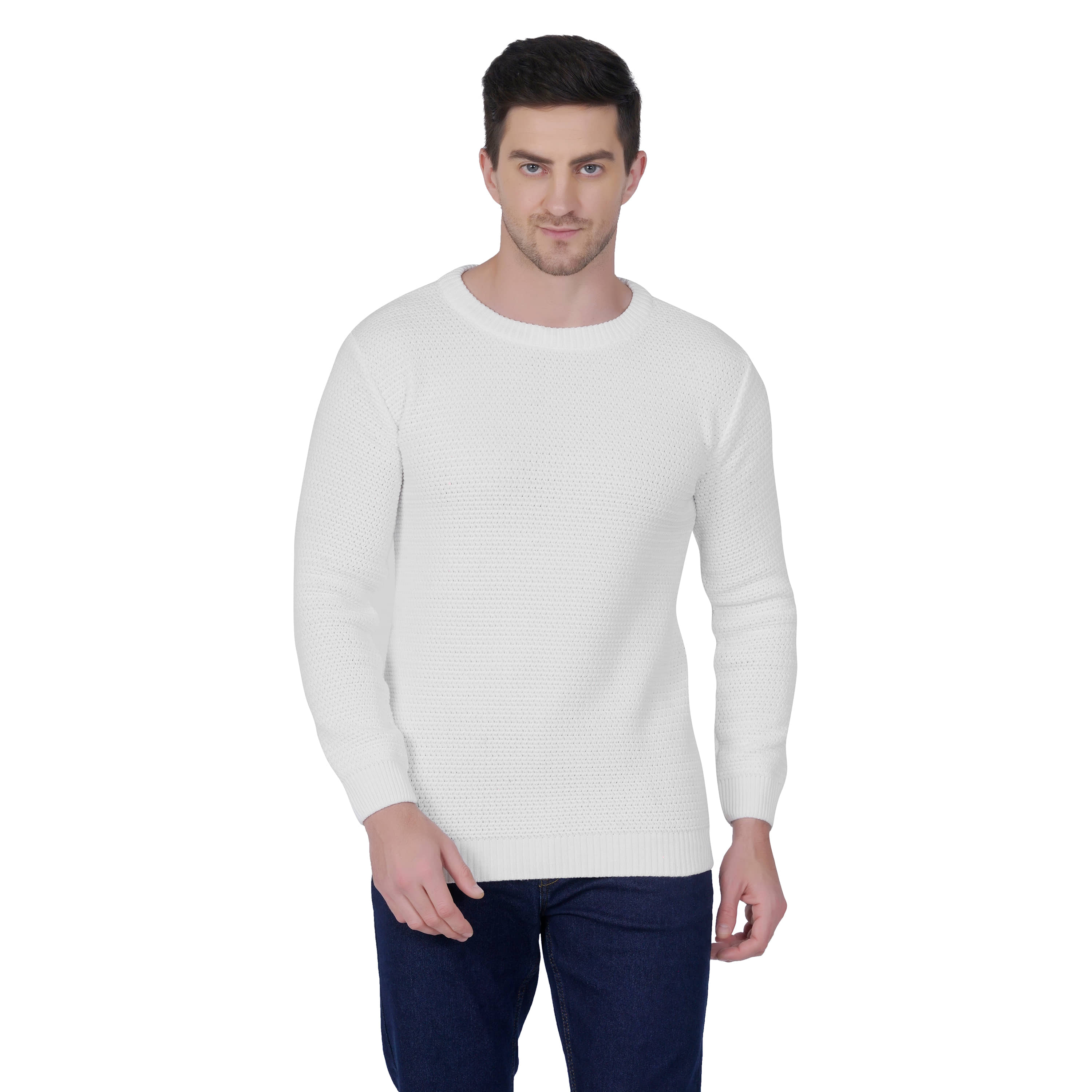 RuarX Polyester Regular Fit Self Design Full Sleeves Men's Round T-Shirt - White ( Pack of 1 )
