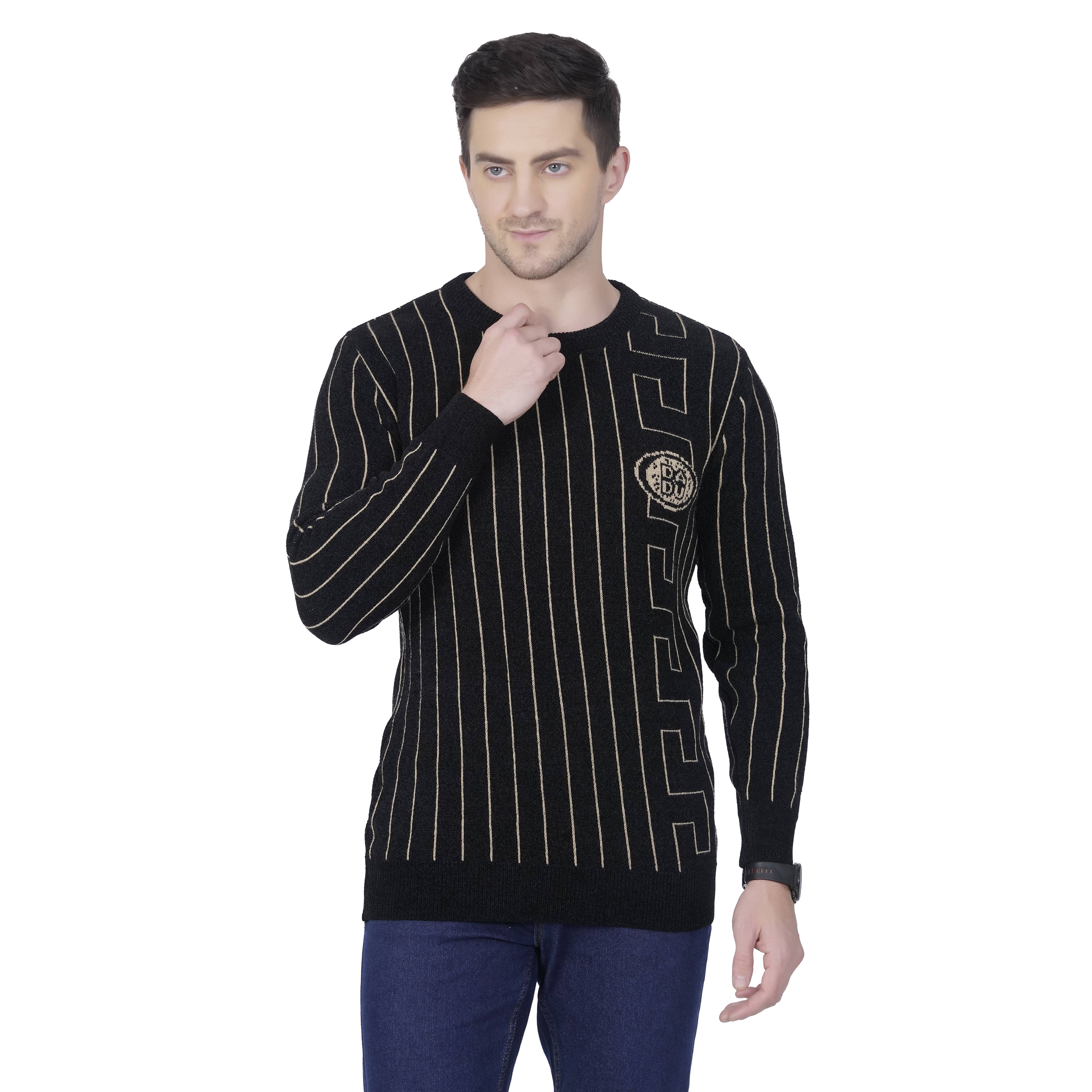 RuarX Polyester Regular Fit Striped Full Sleeves Men's Round T-Shirt - Black ( Pack of 1 ) RuarX Polyester Regular Fit Striped Full Sleeves Men's Round T-Shirt - Black ( Pack of 1 )