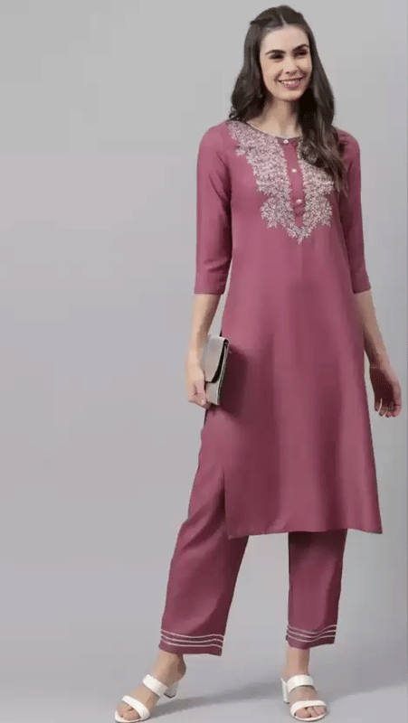     			Supar Sleave Viscose Embroidered Kurti With Pants Women's Stitched Salwar Suit - Pink ( Pack of 1 )