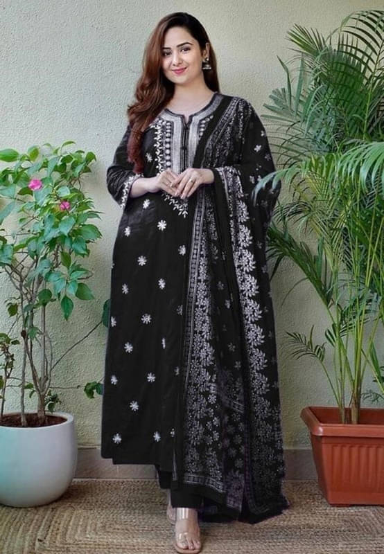Supar Sleave Viscose Embroidered Kurti With Pants Women's Stitched Salwar Suit - Black ( Pack of 1 ) Supar Sleave Viscose Embroidered Kurti With Pants Women's Stitched Salwar Suit - Black ( Pack of 1 )