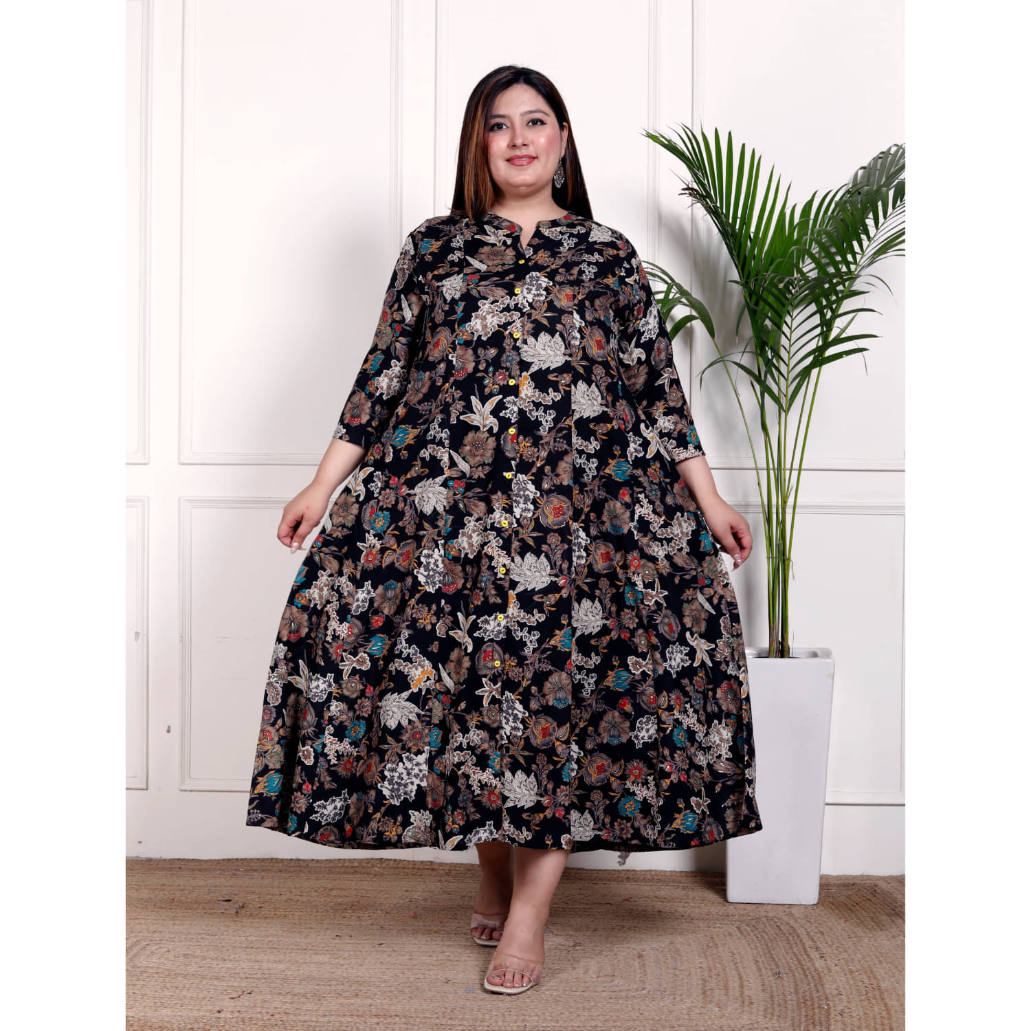     			Swasti Women Cotton Blend Printed Gown ( Black )