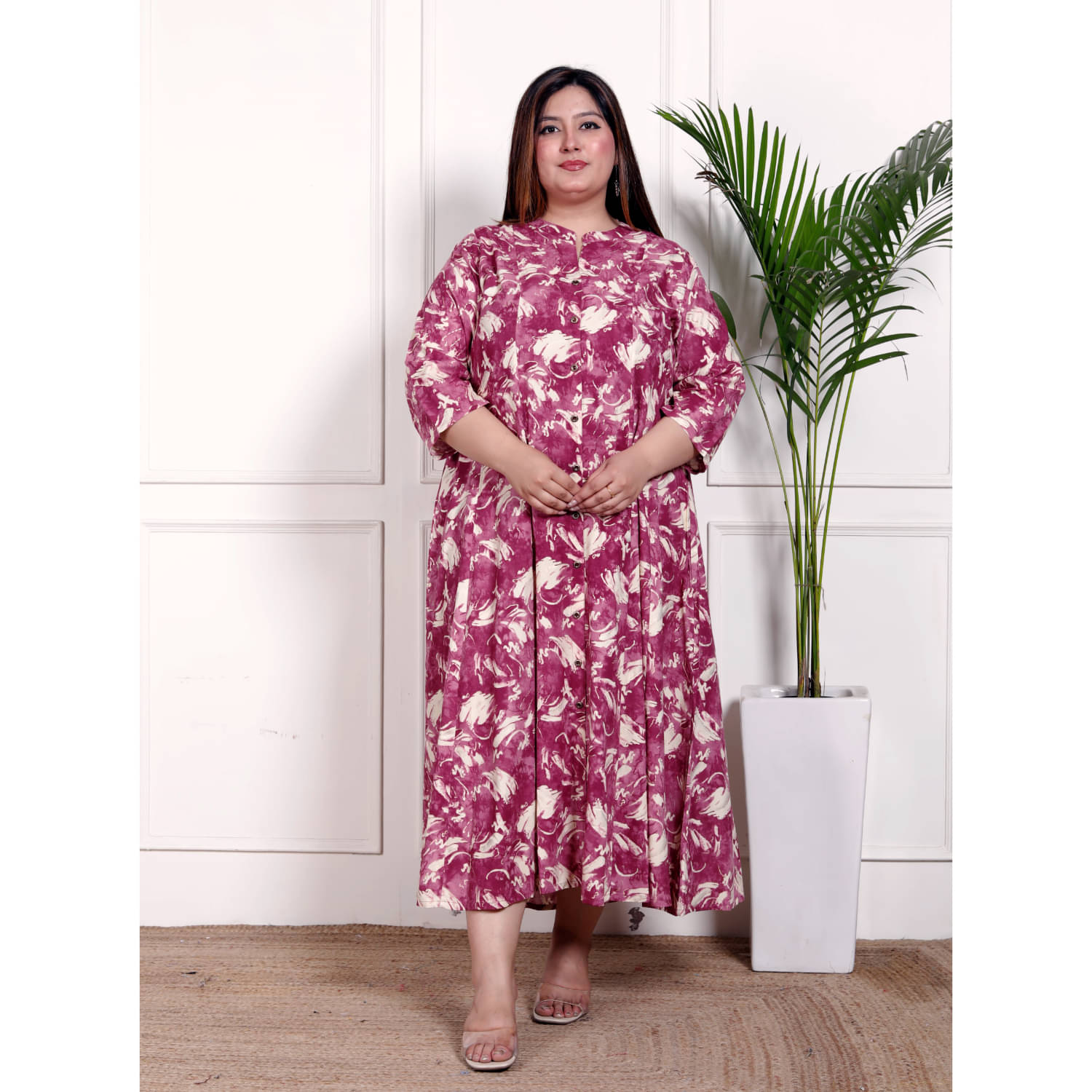 Swasti Women Cotton Blend Printed Fit & Flare Dress ( Purple ) Swasti Women Cotton Blend Printed Fit & Flare Dress ( Purple )