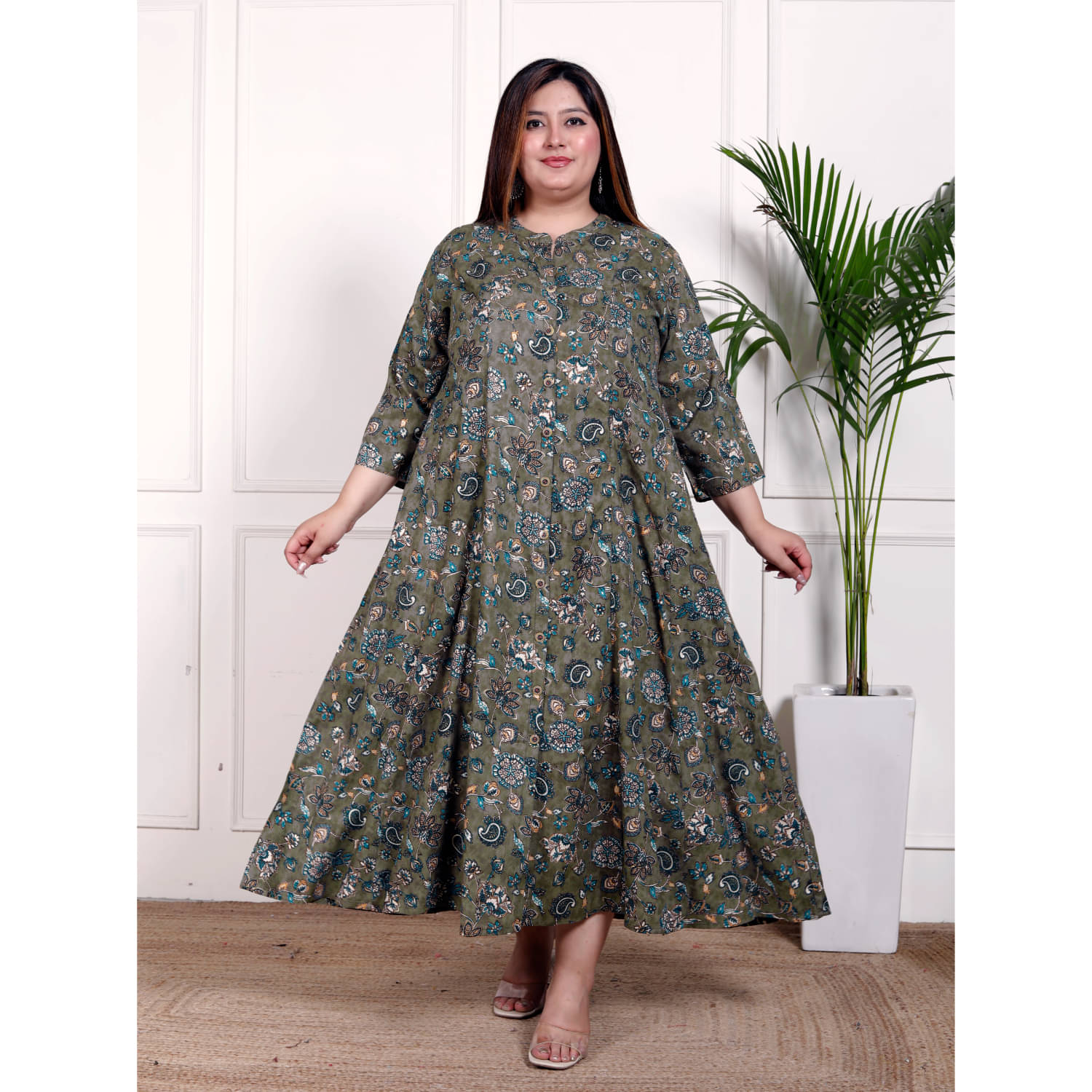     			Swasti Cotton Blend Printed Ankle Length Women's Gown - Green ( Pack of 1 )