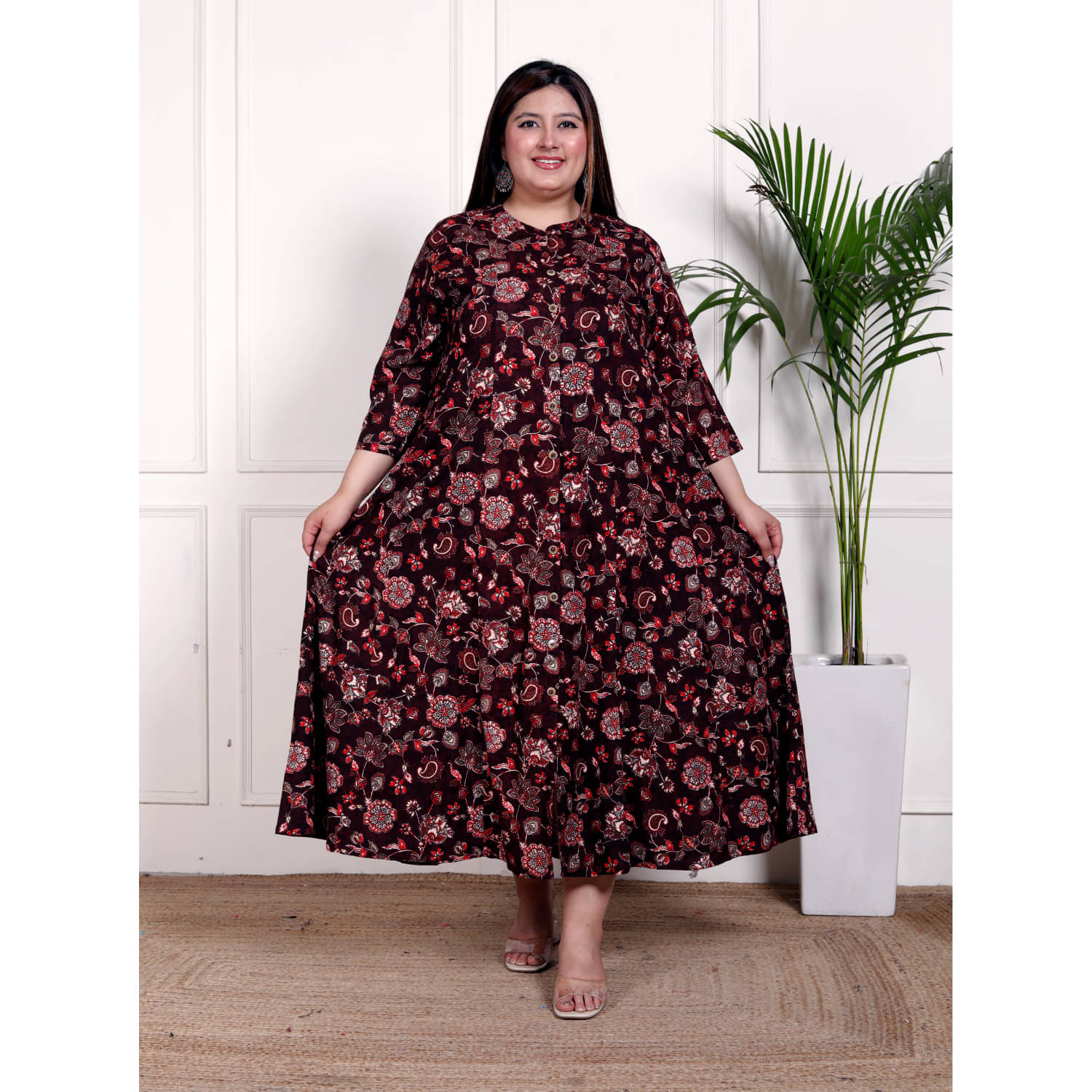 Swasti Women Cotton Blend Printed Gown ( Wine ) Swasti Women Cotton Blend Printed Gown ( Wine )