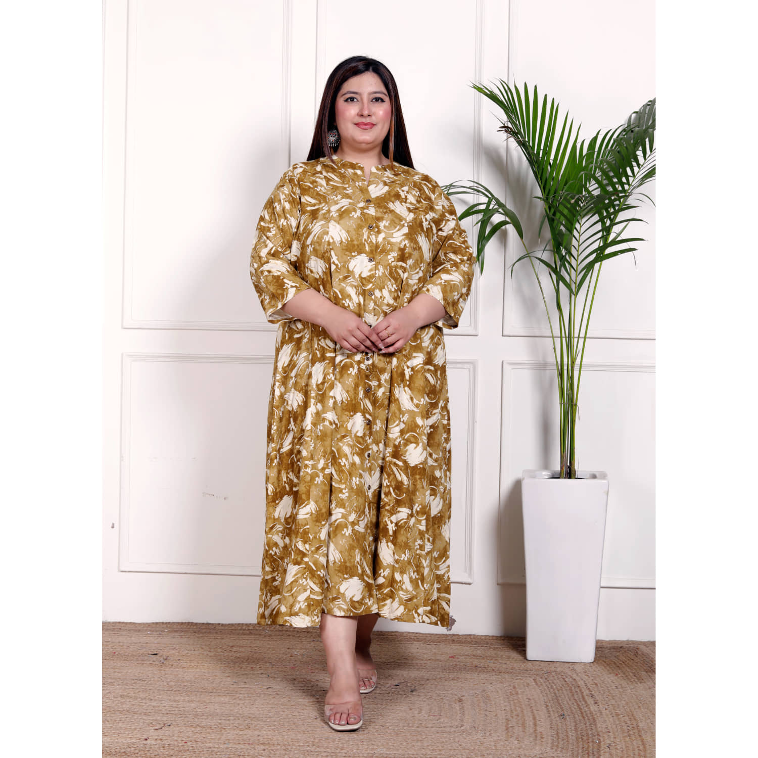Swasti Women Cotton Blend Printed Gown ( Yellow )