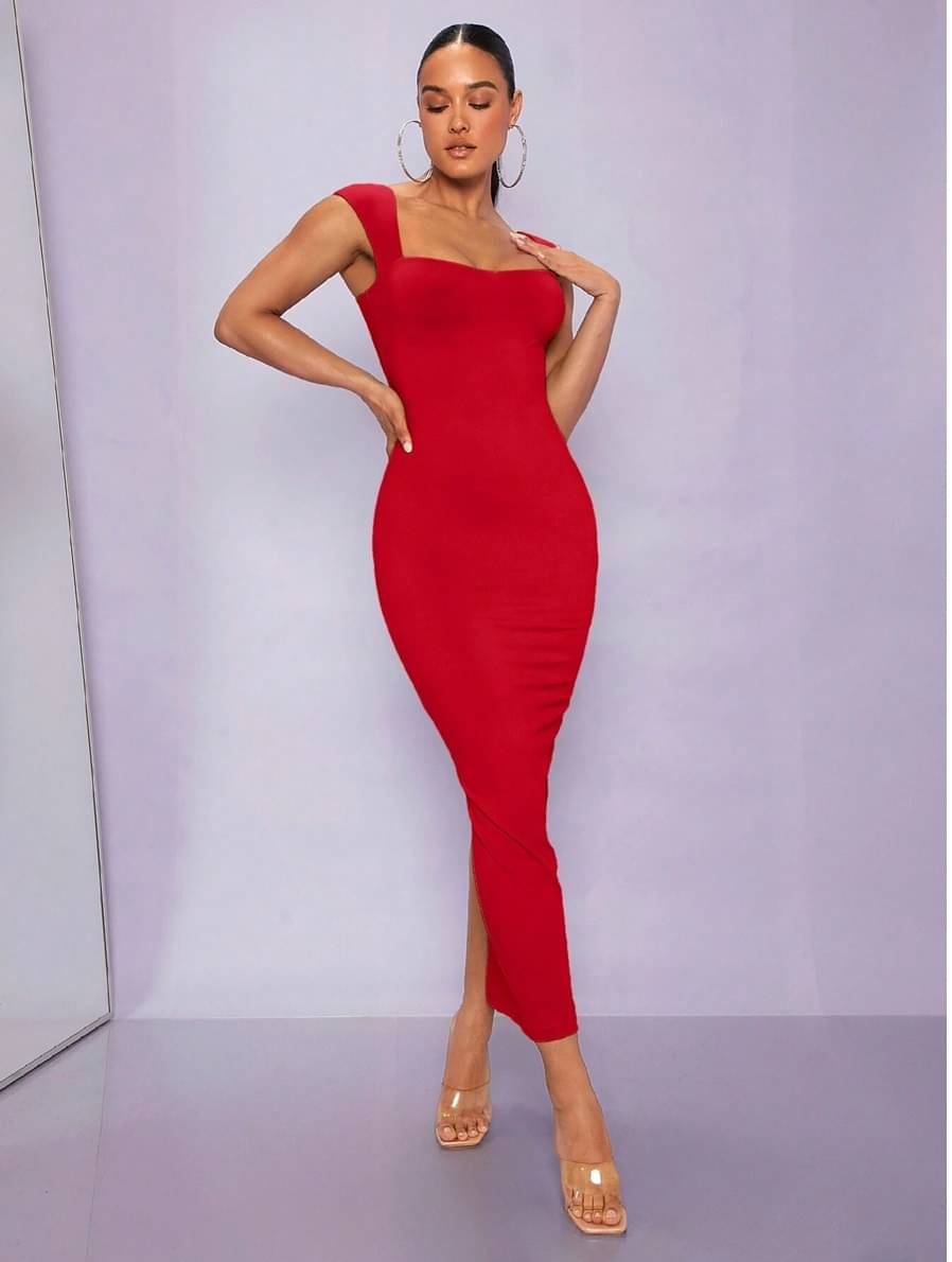 Traquila Women Lycra Solid Bodycon Dress ( Red ) Traquila Women Lycra Solid Bodycon Dress ( Red )