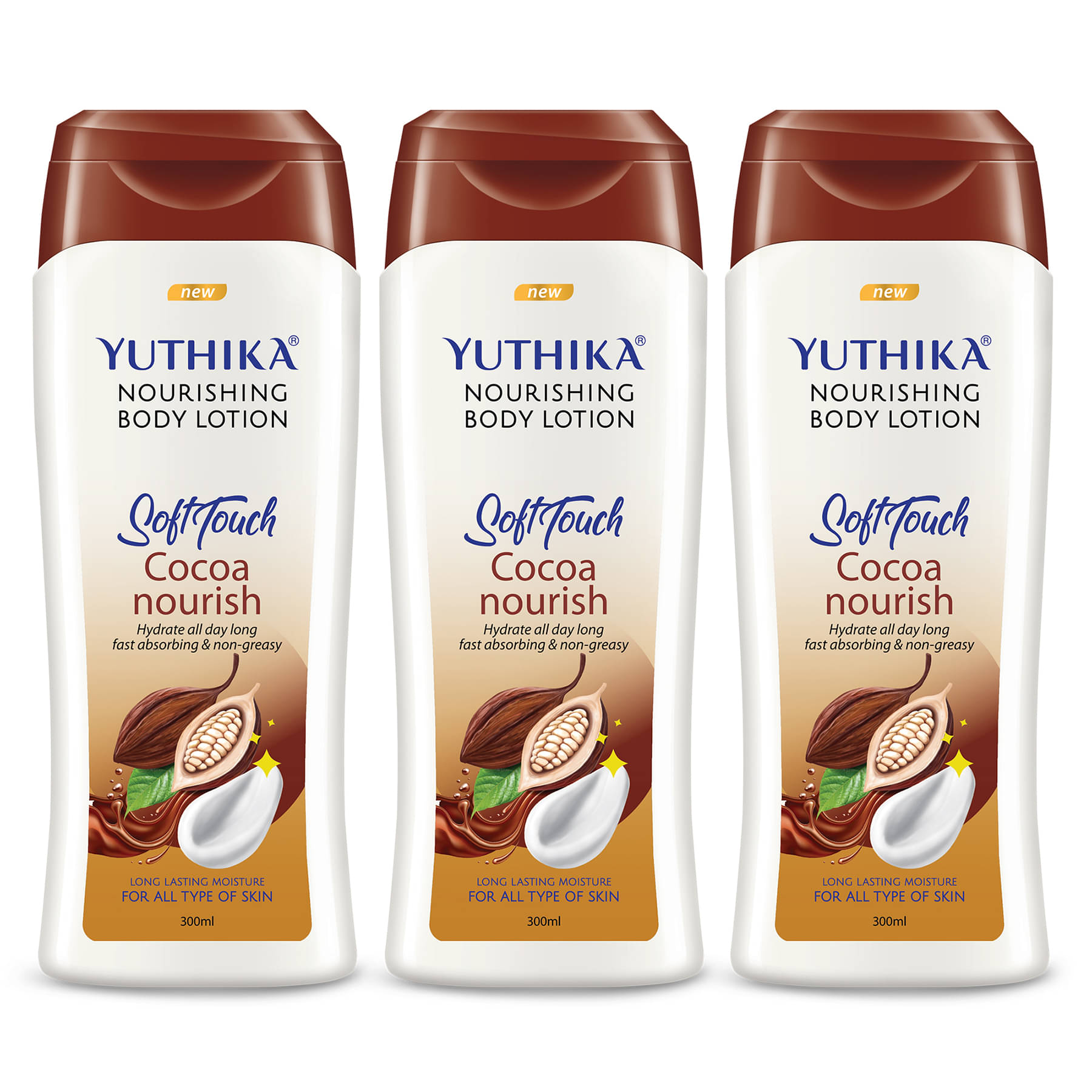 Yuthika Cocoa Nourish Body Lotion 300ml Pack of 3 Soft Touch Cocoa Body Lotion for Long Lasting Moisture & Soothing Skin Yuthika Cocoa Nourish Body Lotion 300ml Pack of 3 Soft Touch Cocoa Body Lotion for Long Lasting Moisture & Soothing Skin