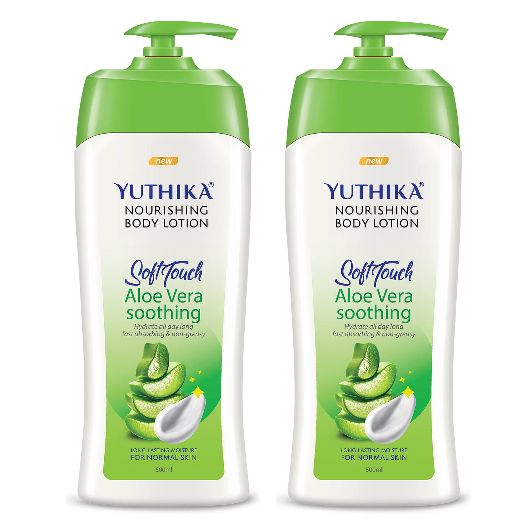 Yuthika Aloe Vera Body Lotion 500ml Pack of 2, Instant Hydration, Fast Absorbing & Long Lasting Nourishing Body Lotion Yuthika Aloe Vera Body Lotion 500ml Pack of 2, Instant Hydration, Fast Absorbing & Long Lasting Nourishing Body Lotion