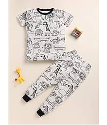 Lazy Shark Pack of 1 Boys Cotton Blend Nightsuit Set ( Grey )