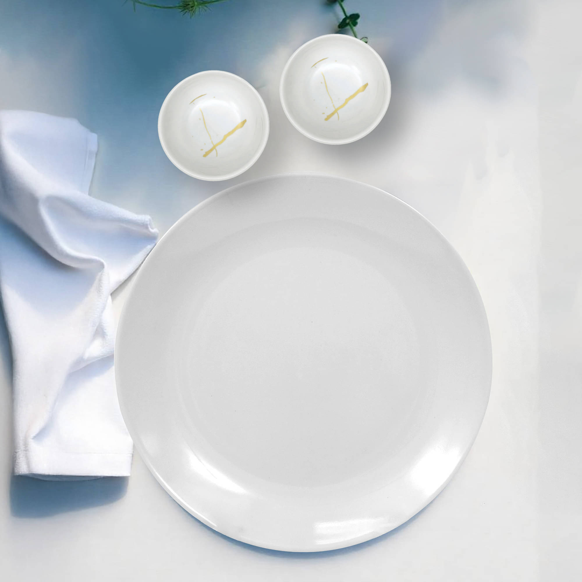     			AURKA 3 Pcs Melamine White Full Plate
