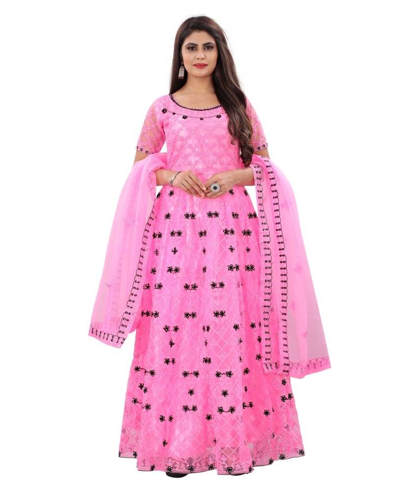 Aika - Pink Anarkali Net Women's Semi Stitched Ethnic Gown ( Pack of 1 ) Aika - Pink Anarkali Net Women's Semi Stitched Ethnic Gown ( Pack of 1 )