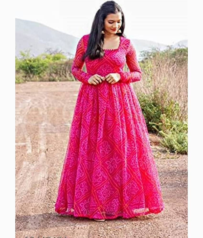 BHAGVATI ENTERPRISE Pink A-line Georgette Women's Stitched Ethnic Gown ( Pack of 1 ) - Unstitched Fabrics | Buy online on ZillyBuy