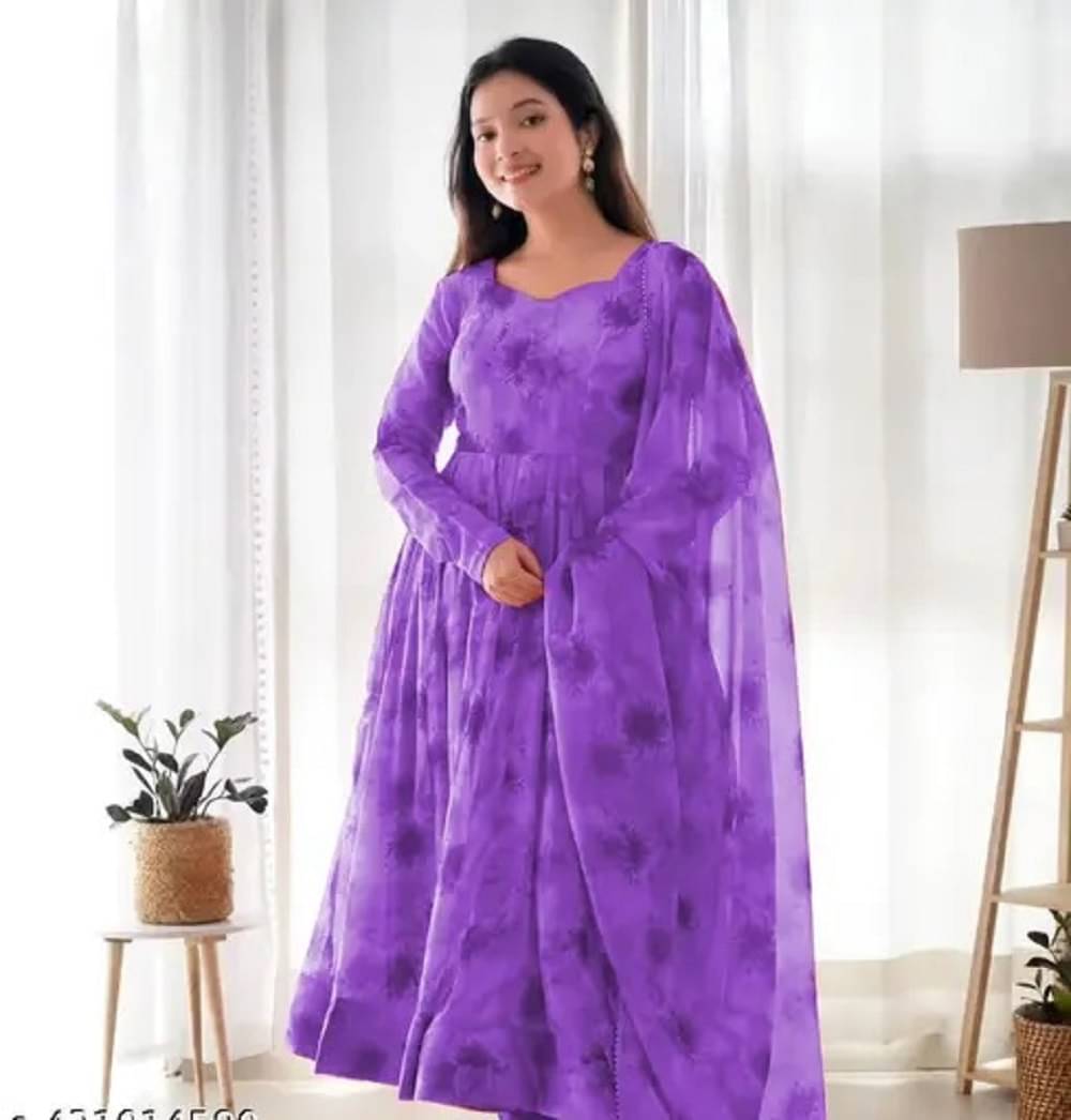     			BHAGVATI ENTERPRISE Purple A-line Crepe Women's Stitched Ethnic Gown ( Pack of 1 )