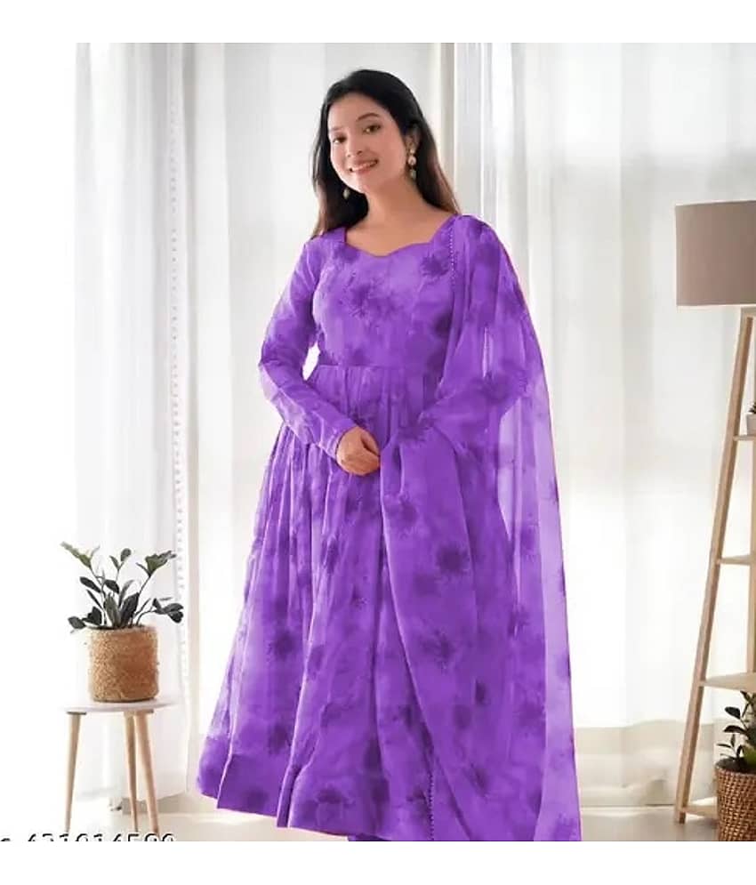 BHAGVATI ENTERPRISE Purple A-line Crepe Women's Stitched Ethnic Gown ( Pack of 1 ) - Unstitched Fabrics | Buy online on ZillyBuy