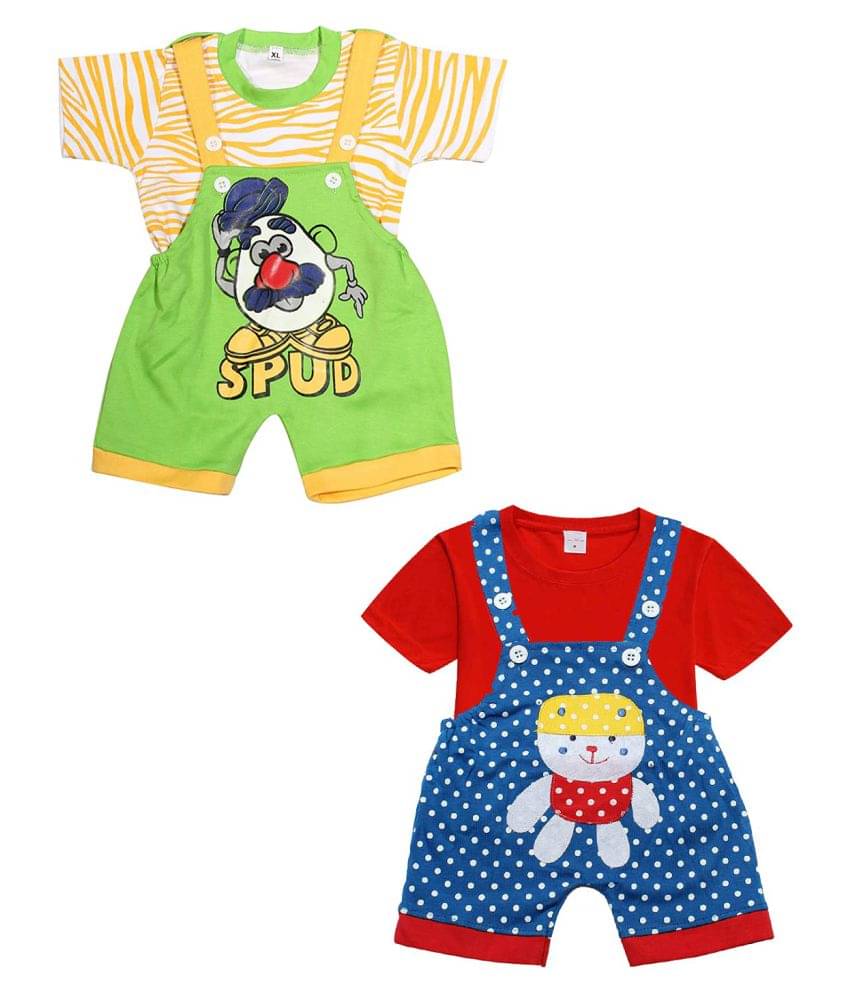     			Babeezworld Pack of 2 Baby Girls Cotton Dungarees ( Multicolor )
