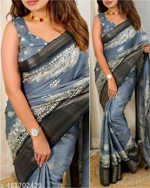 Bhuwal Fashion Art Silk Printed Saree With Unstitched Blouse Piece ( Grey )     			Bhuwal Fashion Art Silk Printed Saree With Unstitched Blouse Piece ( Grey )