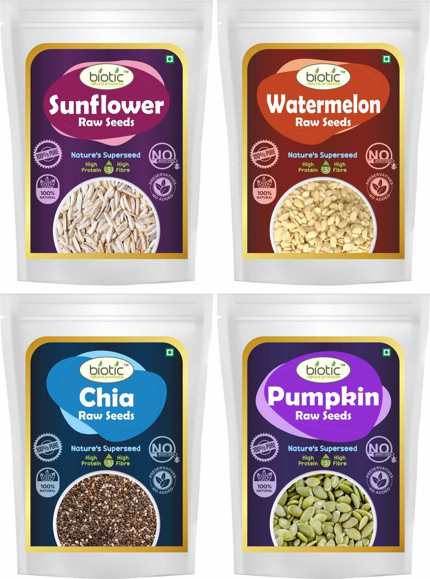 Biotic Sunflower Watermelon Chia & Pumpkin Seeds combo for Eating (200g each) 800 gm Biotic Sunflower Watermelon Chia & Pumpkin Seeds combo for Eating (200g each) 800 gm