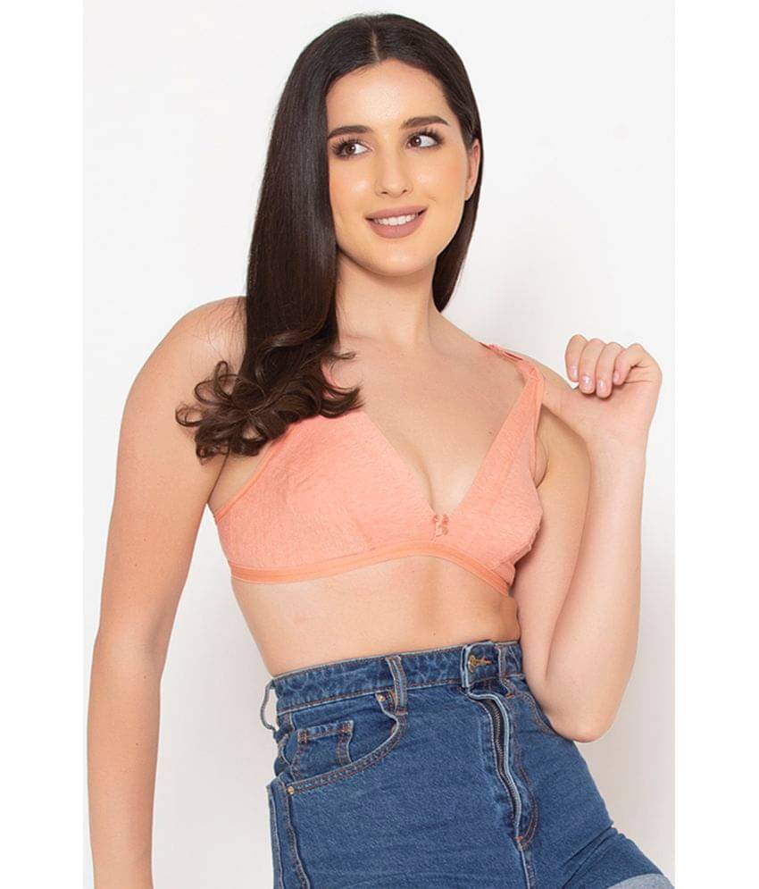 Clovia Cotton Blend Non Padded Women's Plunge Bra ( Orange ) Clovia Cotton Blend Non Padded Women's Plunge Bra ( Orange )