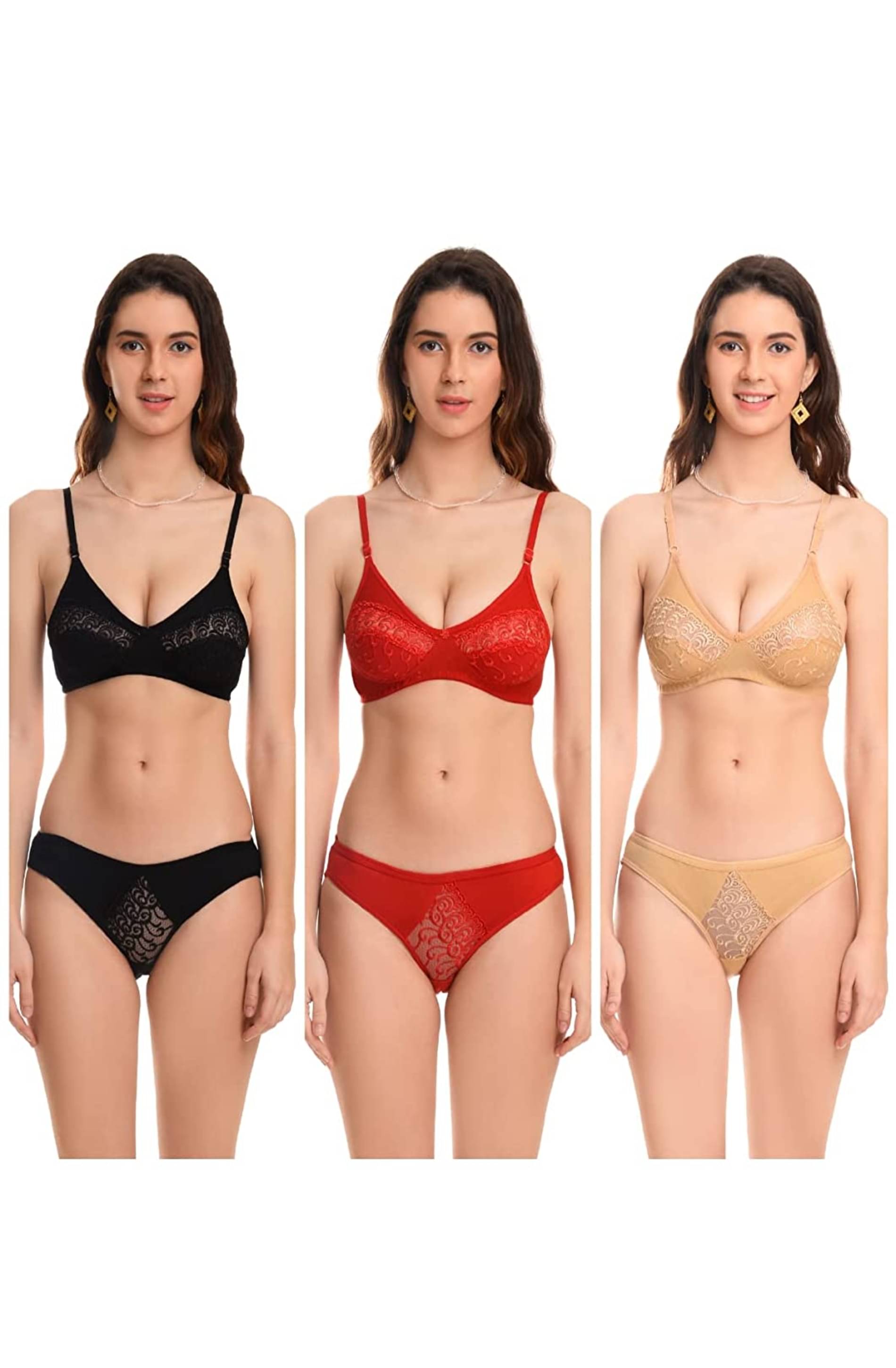     			D1 DIFFERENT ONE Pack of 3 Cotton Bra & Panty Set For Women ( Multicolor )