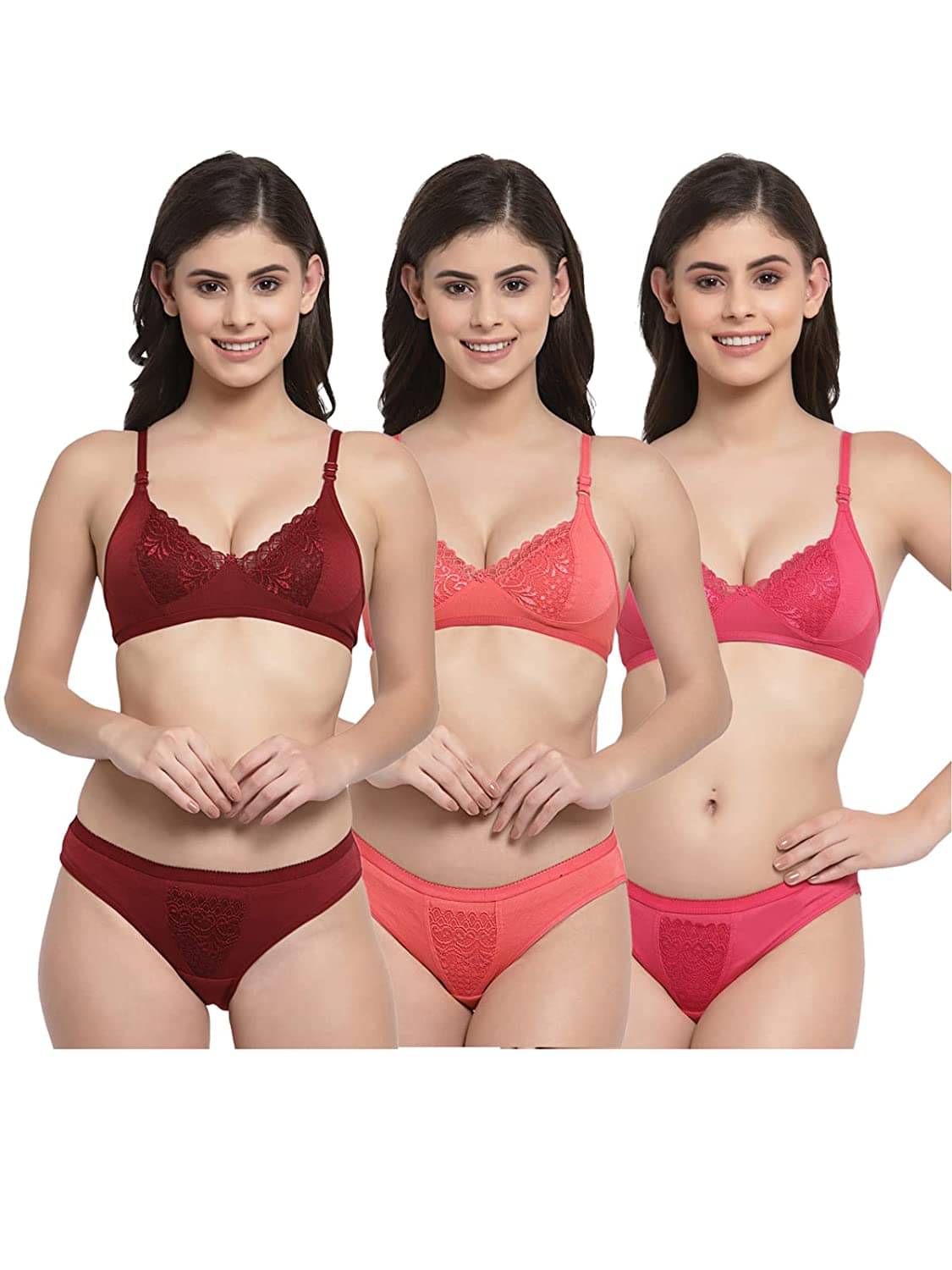     			D1 DIFFERENT ONE Pack of 3 Cotton Bra & Panty Set For Women ( Multicolor )