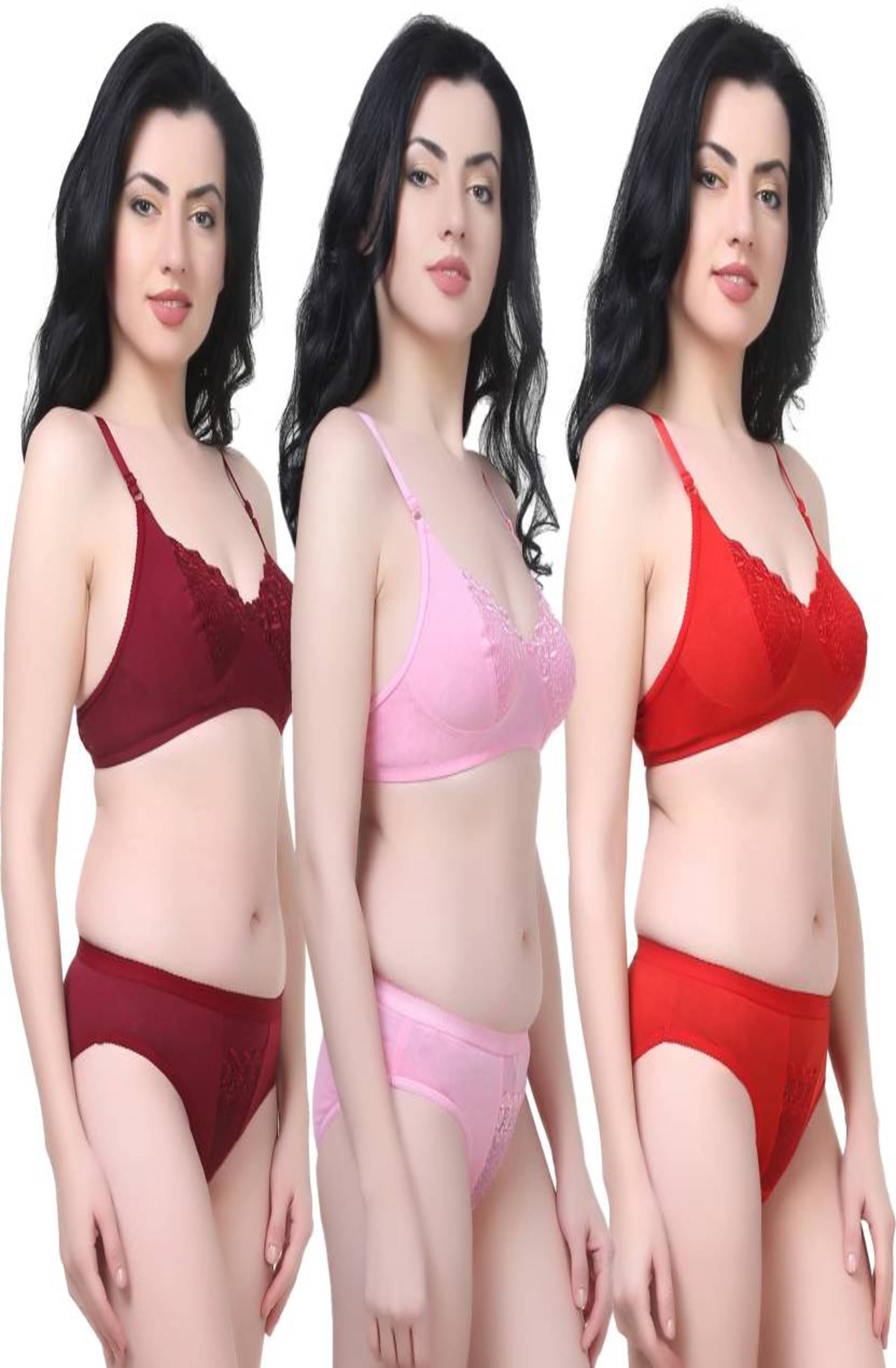     			D1 DIFFERENT ONE Pack of 3 Cotton Bra & Panty Set For Women ( Multicolor )