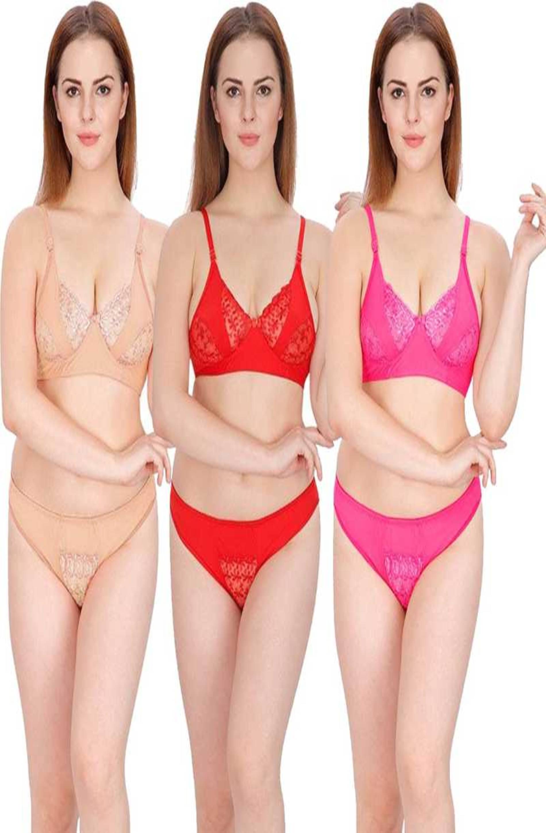 D1 DIFFERENT ONE Pack of 3 Cotton Bra & Panty Set For Women ( Multicolor ) D1 DIFFERENT ONE Pack of 3 Cotton Bra & Panty Set For Women ( Multicolor )
