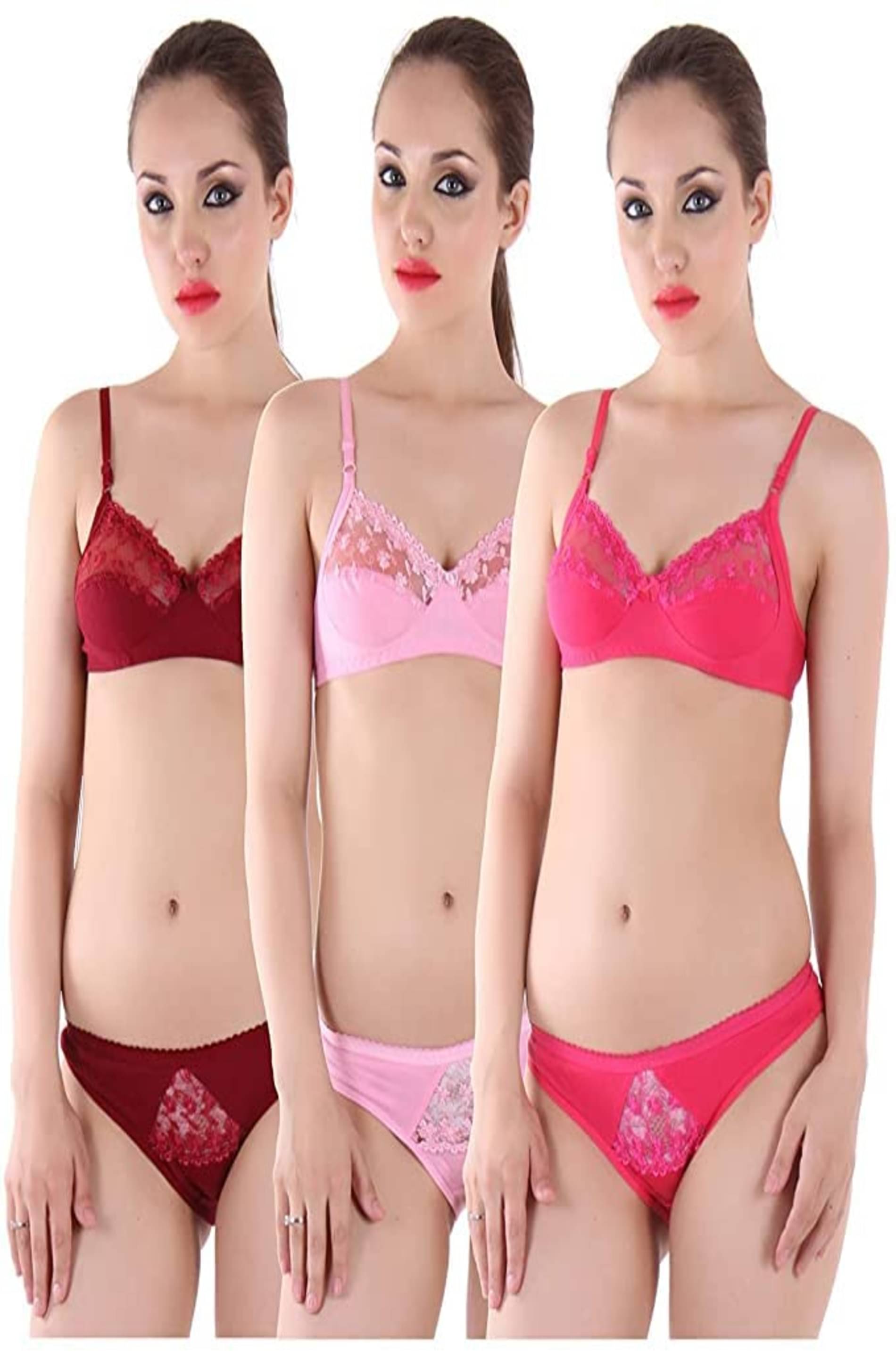     			D1 DIFFERENT ONE Pack of 3 Cotton Bra & Panty Set For Women ( Multicolor )