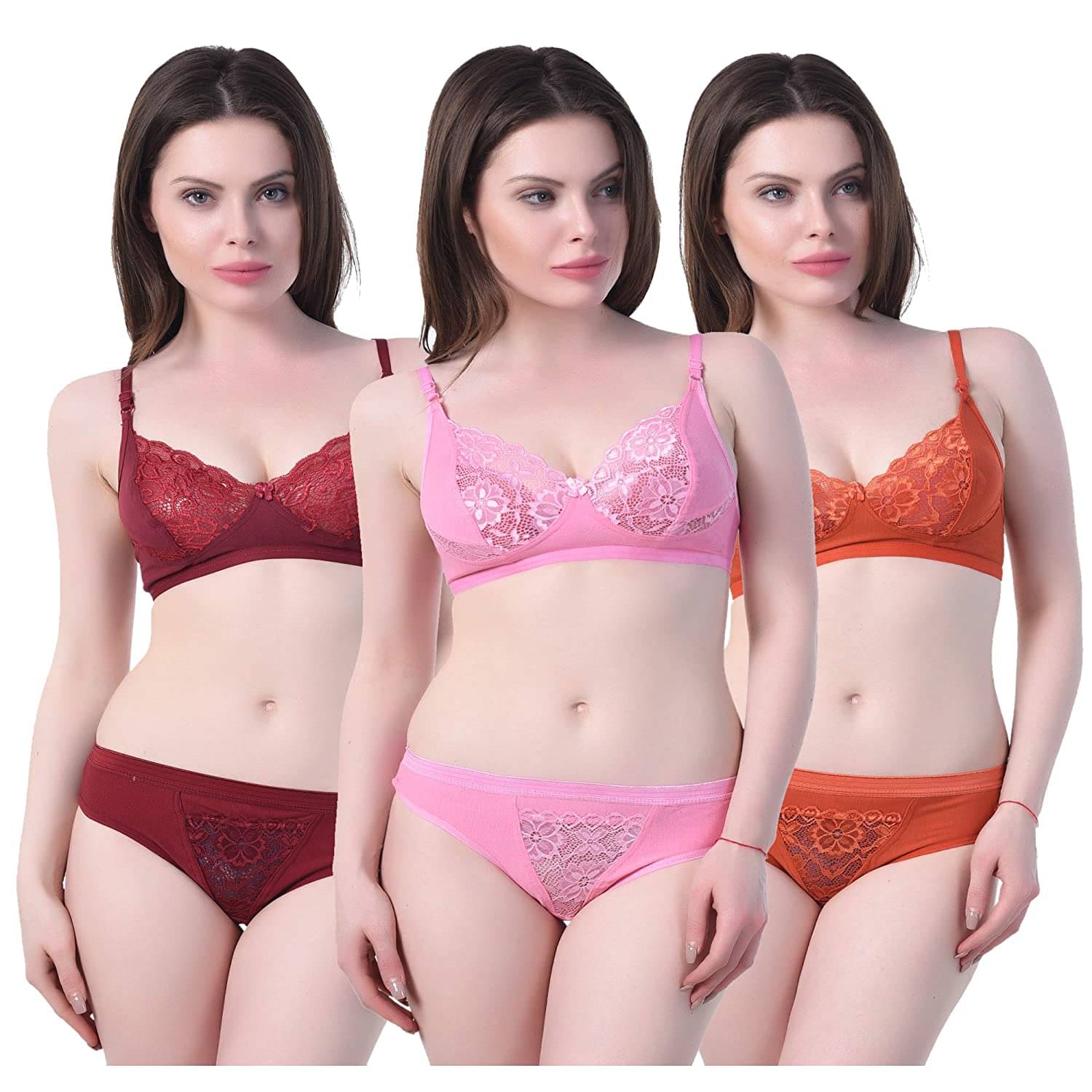     			D1 DIFFERENT ONE Pack of 3 Cotton Bra & Panty Set For Women ( Multicolor )