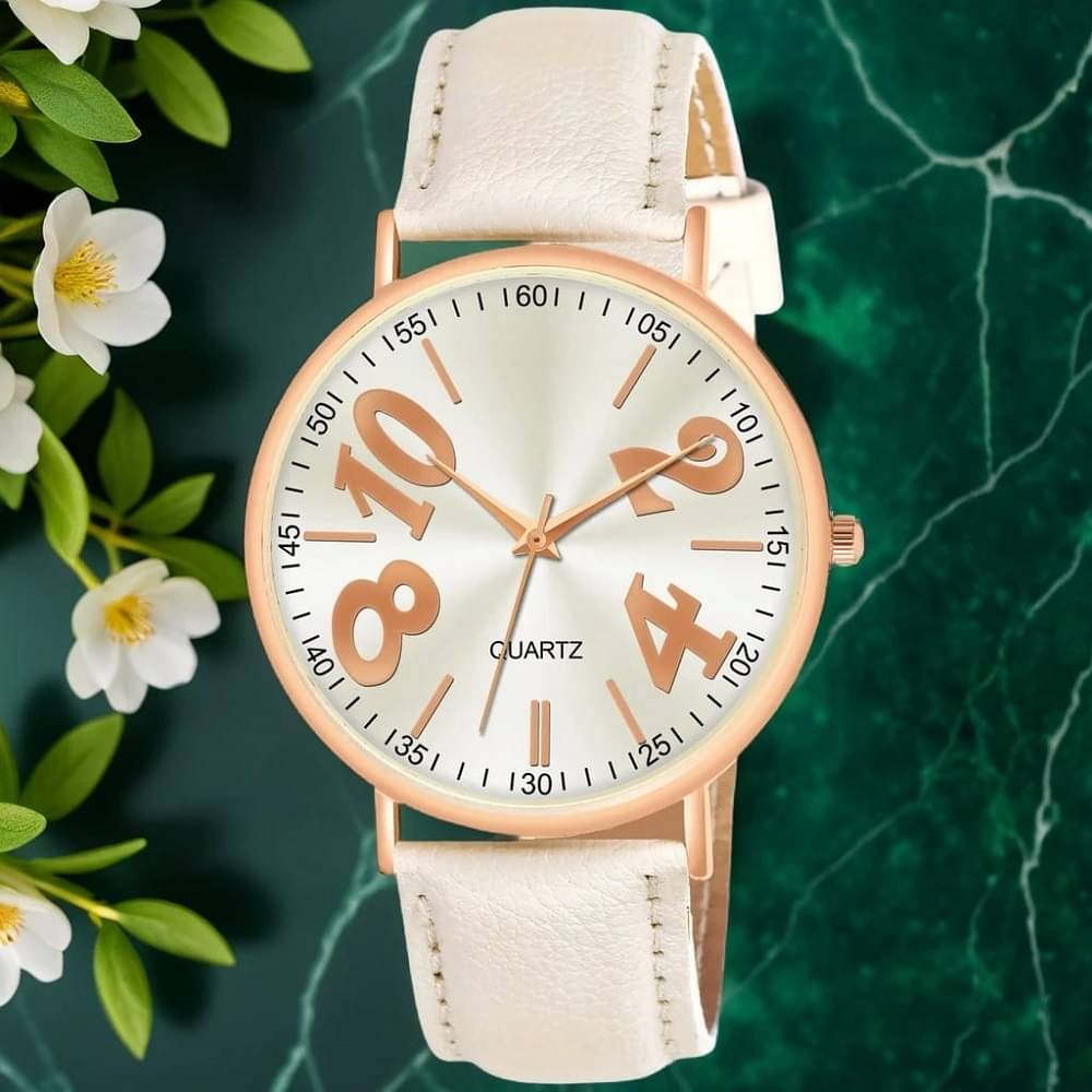     			DECLASSE White Leather Analog Men's Watch