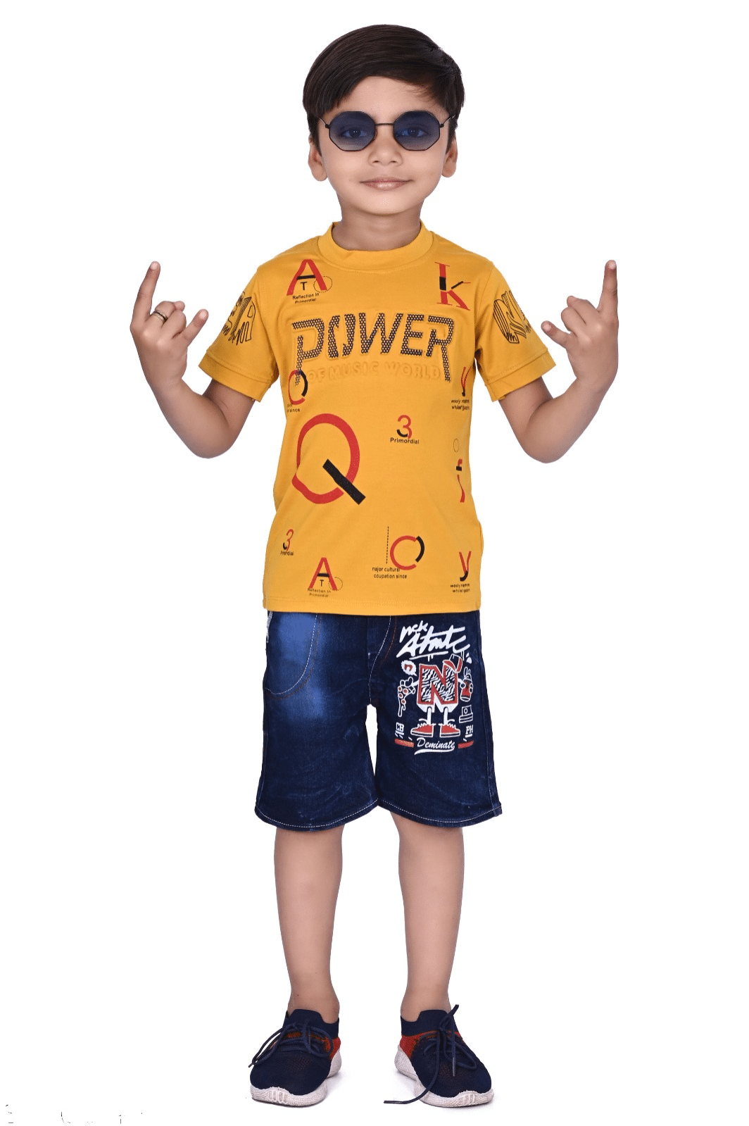    			DS DRESSES Pack of 1 Boys Cotton T-Shirt & Shorts Set ( Yellow )