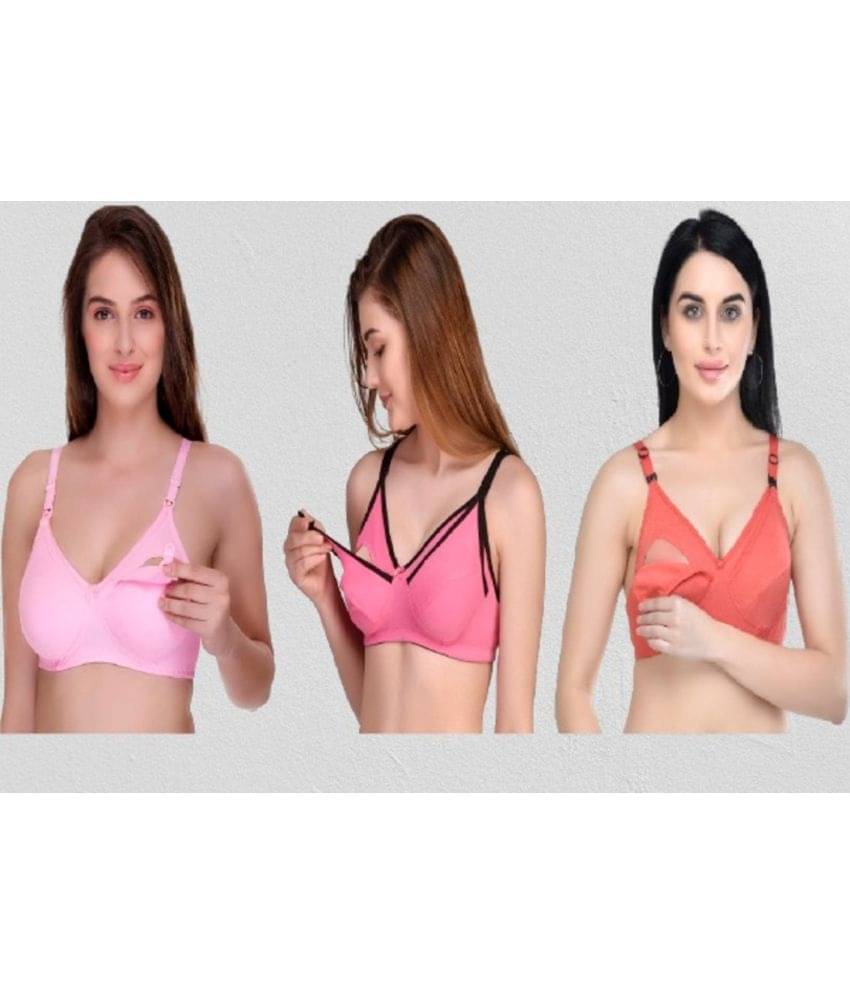 Desiprime - Multicolor Cotton Solid Women's Maternity Bra ( Pack of 3 ) Desiprime - Multicolor Cotton Solid Women's Maternity Bra ( Pack of 3 )