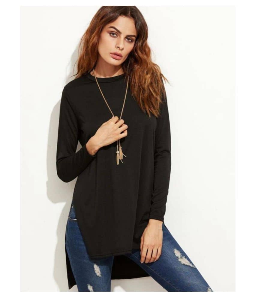 Dream Beauty Fashion Women's Cotton Blend Asymmetrical Top ( Black )