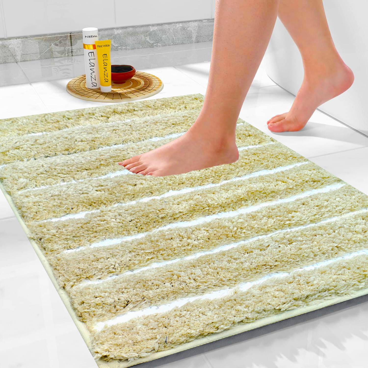 ELANZA Anti-skid Microfibre Bath Mat 40x60 cm ( Pack of 1 ) - Beige ELANZA Anti-skid Microfibre Bath Mat 40x60 cm ( Pack of 1 ) - Beige