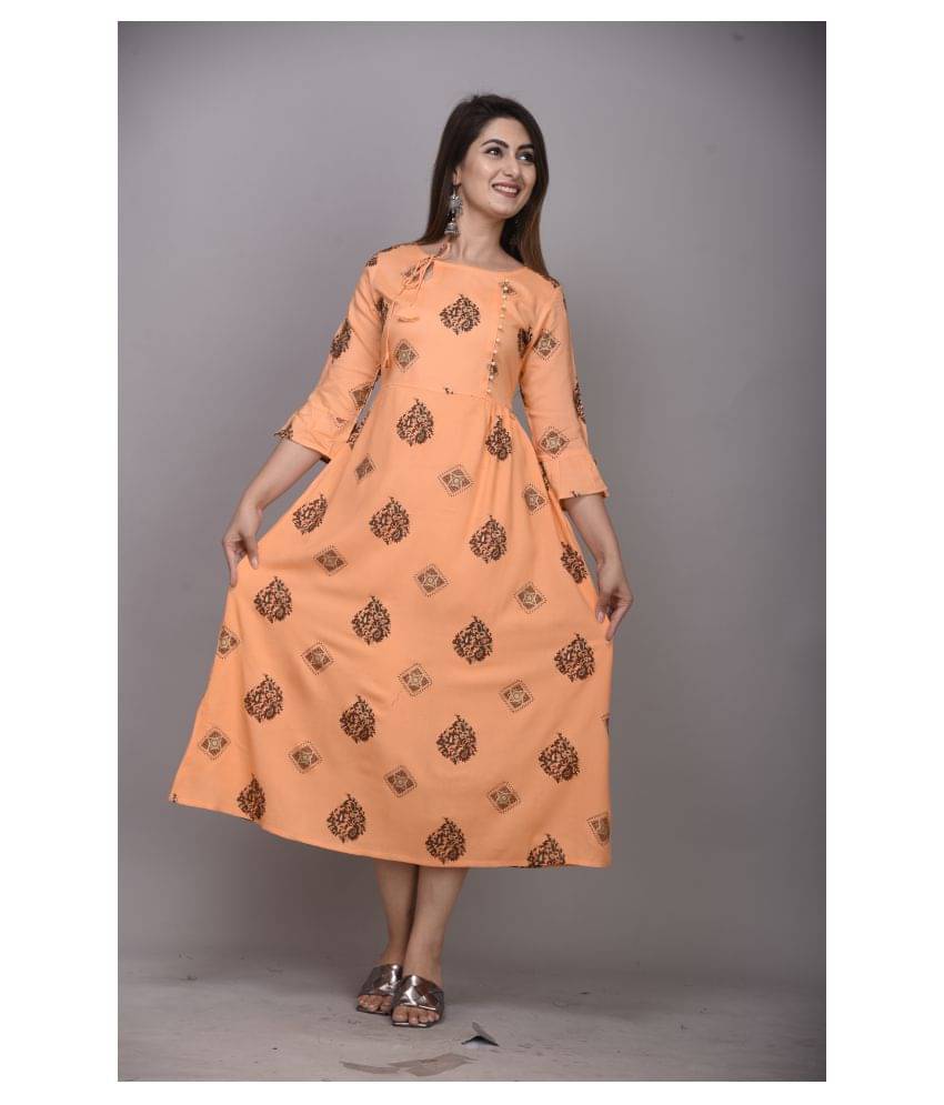     			EXPORTHOUSE - Peach Rayon Women's Flared Kurti ( Pack of 1 )
