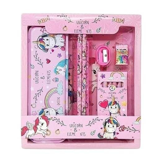     			Eclet  Unicorn 12pcs Stationery Set with Pencil Eraser Color Scale Geometry Pencil Box(multicolour)