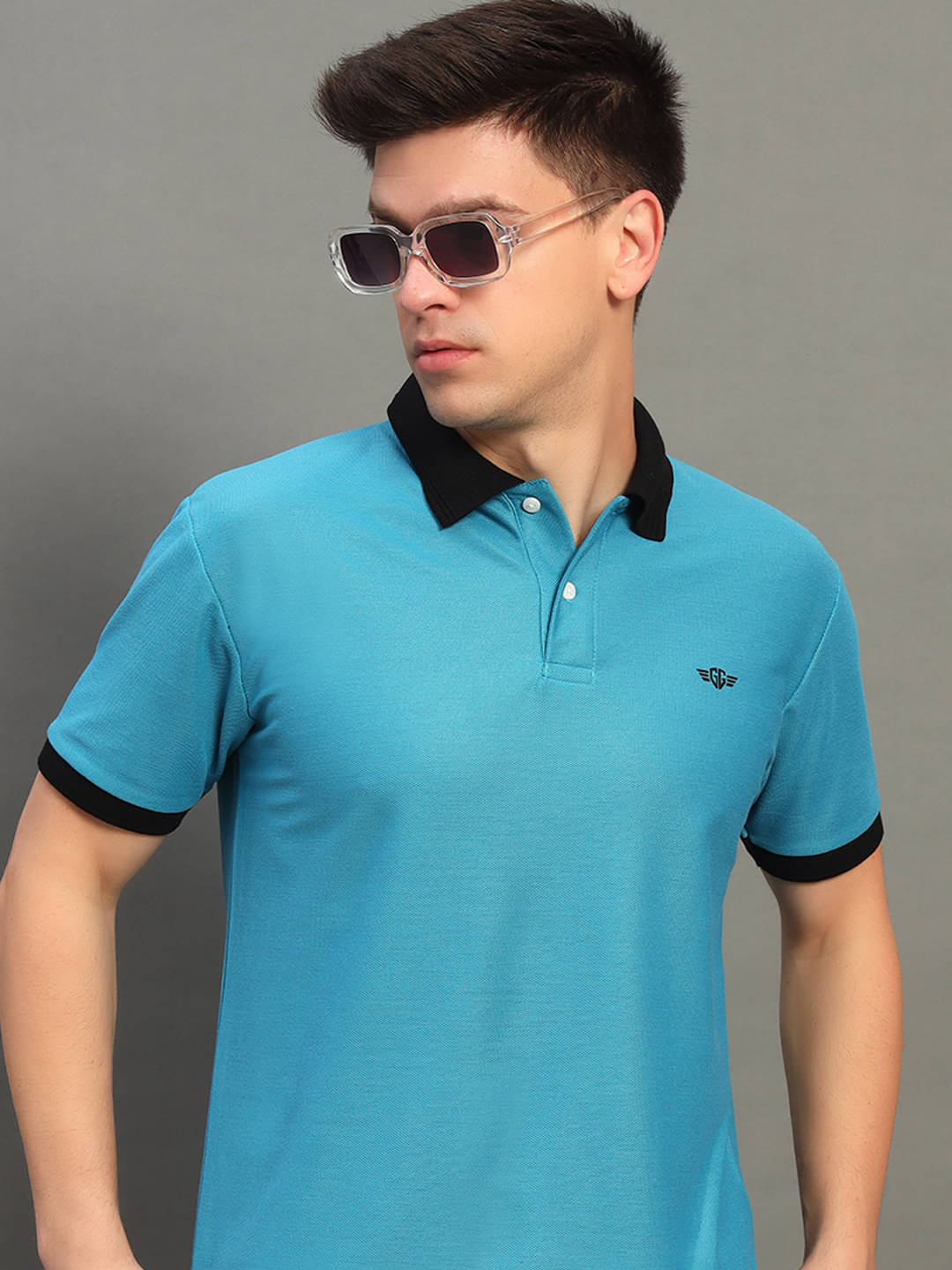 GET GOLF Pack of 1 Cotton Blend Regular Fit Solid Half Sleeves Men's Polo T Shirt ( Turquoise )     			GET GOLF Pack of 1 Cotton Blend Regular Fit Solid Half Sleeves Men's Polo T Shirt ( Turquoise )