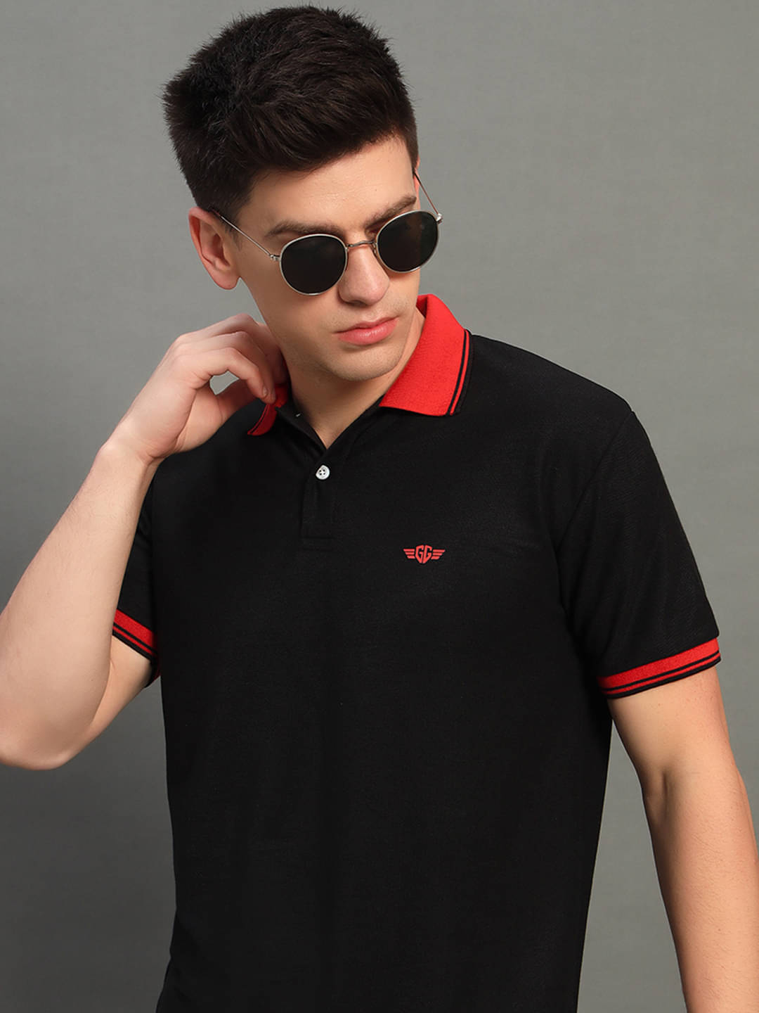     			GET GOLF Pack of 1 Cotton Blend Regular Fit Solid Half Sleeves Men's Polo T Shirt ( Black )