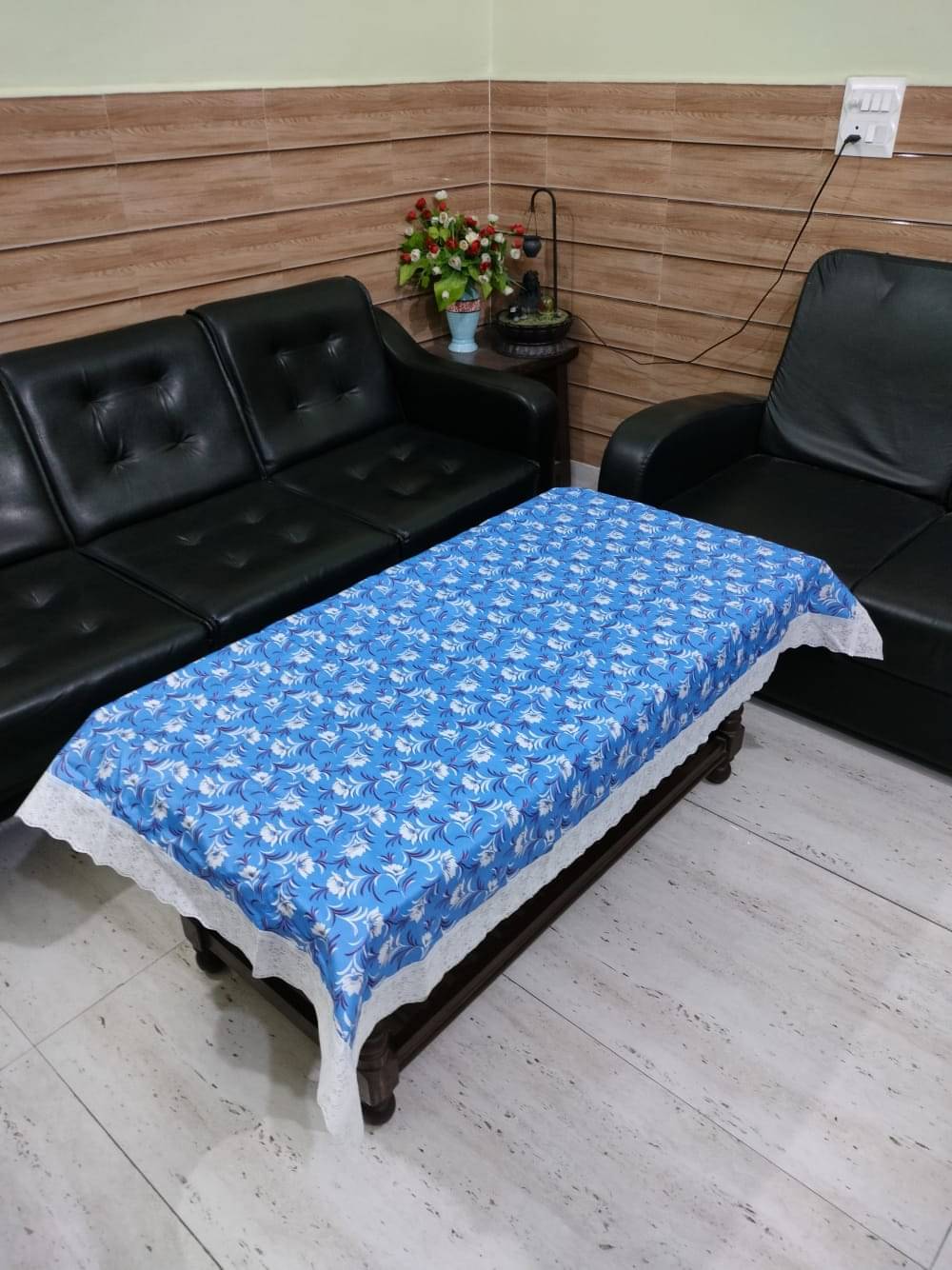     			GHARKEY Self Design Polyester 2 Seater Rectangle Table Cover ( 152 x 101 ) cm Pack of 1 Navy Blue