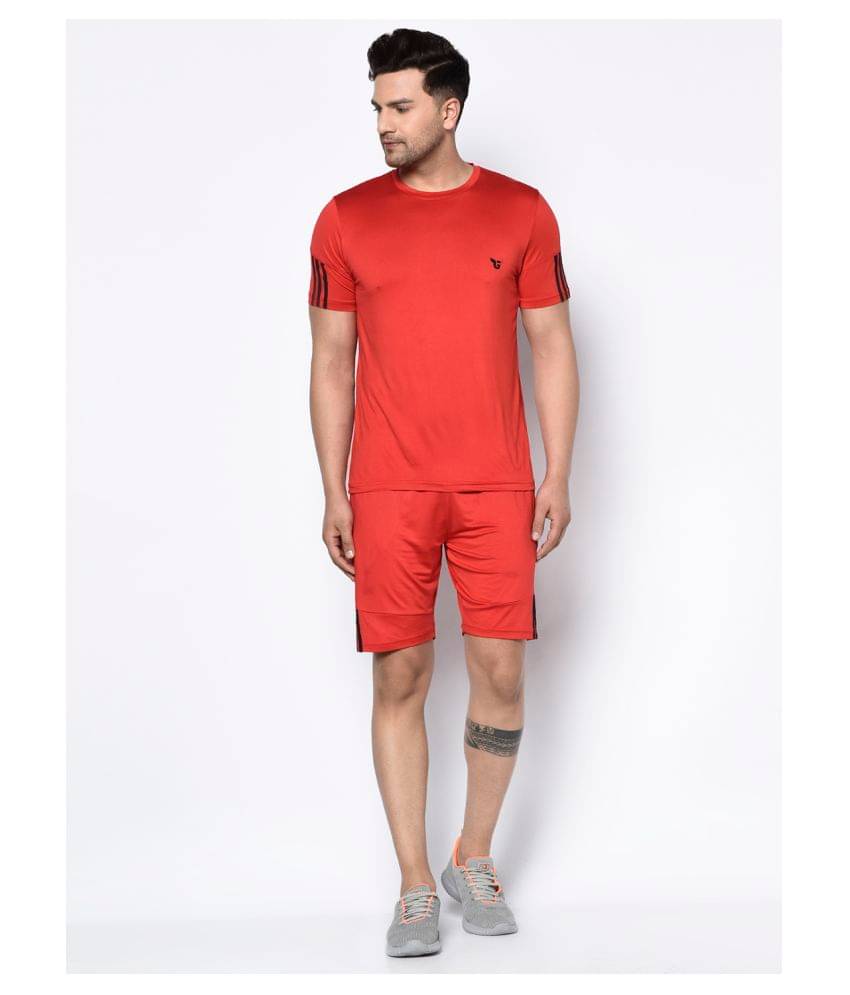     			Glito Men's T-shirt With Shorts Co-Ords Set ( Pack of 1 , Red )