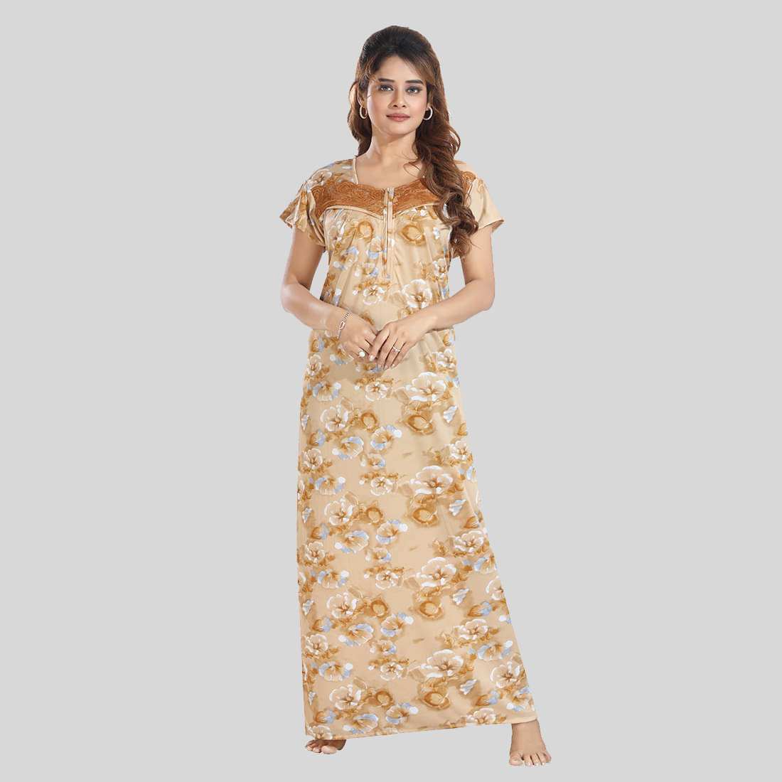     			Gutthi Yellow Satin Nursing Nighty