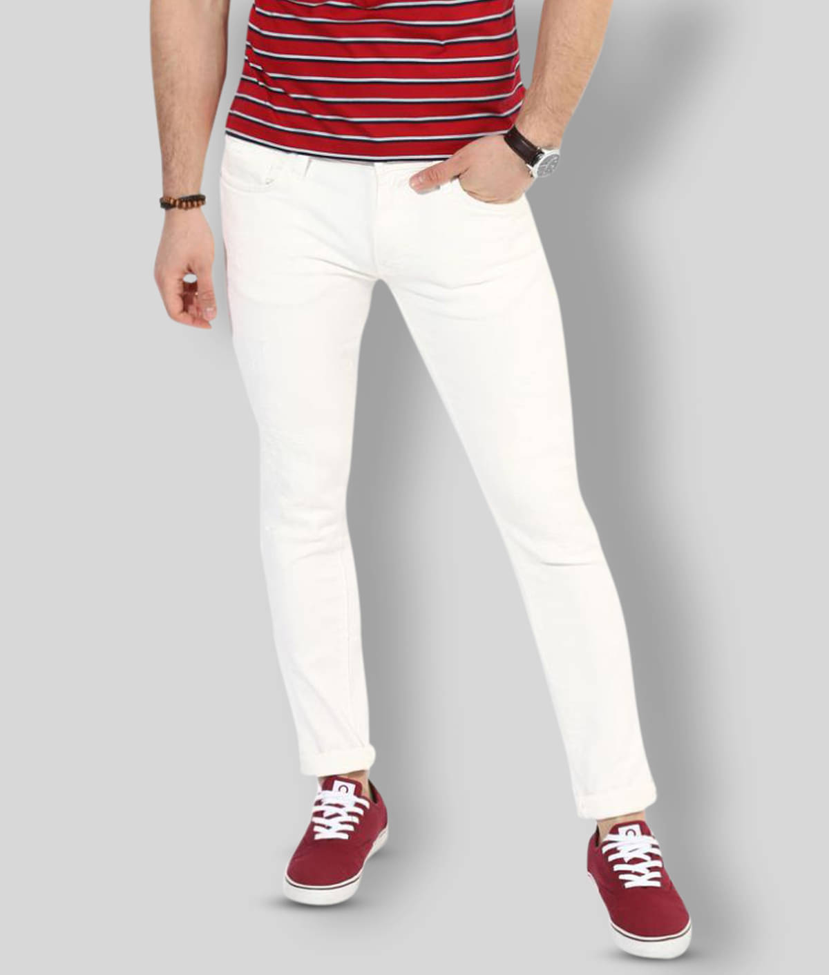     			HALOGEN - White Cotton Blend Skinny Fit Men's Jeans ( Pack of 1 )