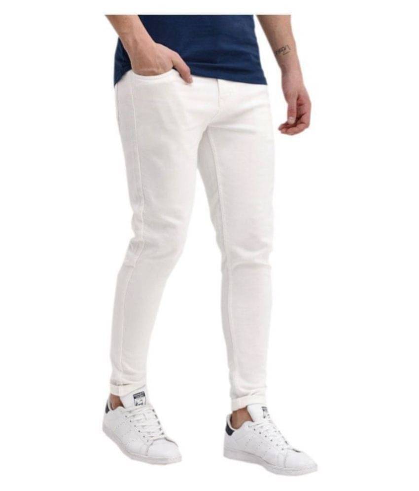HALOGEN - White Cotton Blend Slim Fit Men's Jeans ( Pack of 1 )     			HALOGEN - White Cotton Blend Slim Fit Men's Jeans ( Pack of 1 )