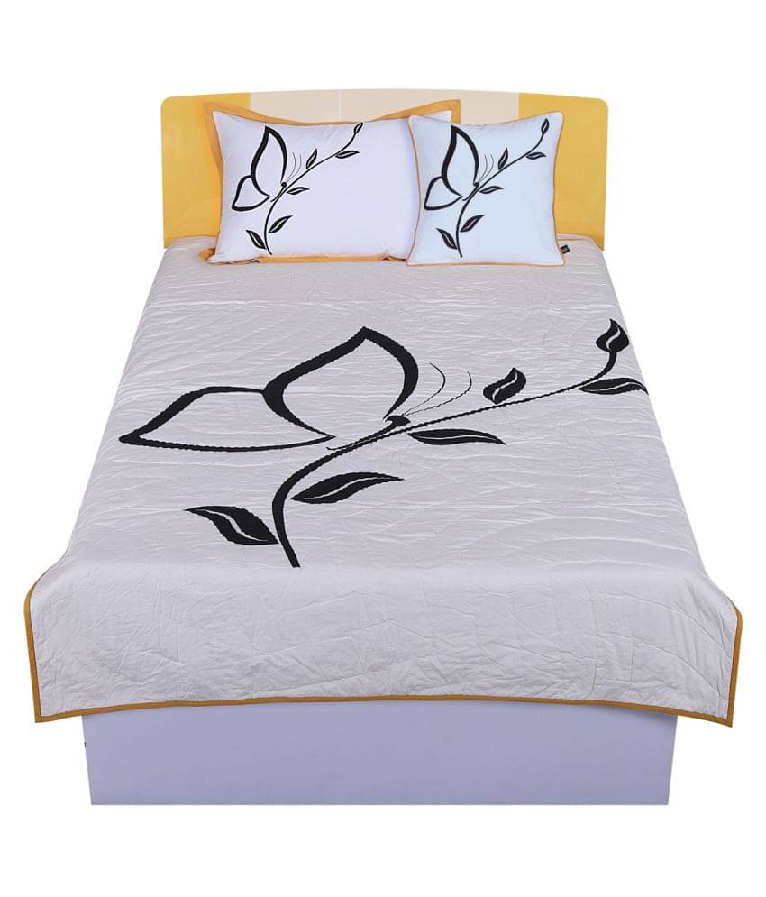 HugsnRugs Single Cotton White Embroidery Comforter Set of 3     			HugsnRugs Single Cotton White Embroidery Comforter Set of 3