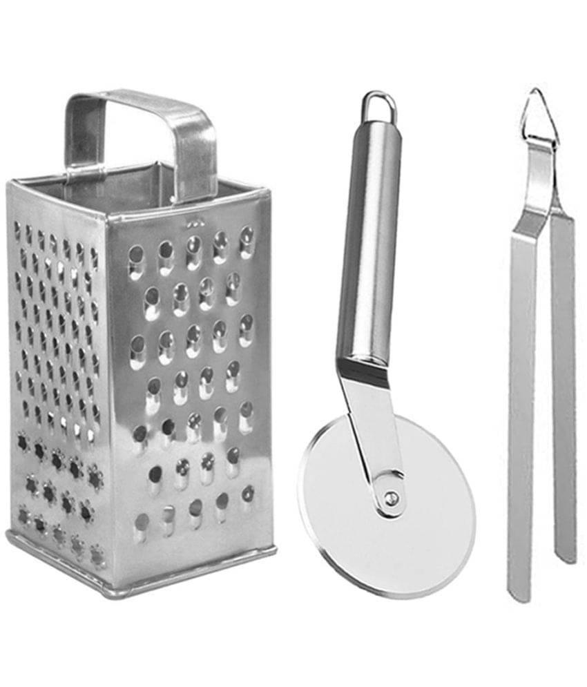     			JISUN - Silver Stainless Steel Big Grater+Pizza Cutter+Masher ( Pack 3 )